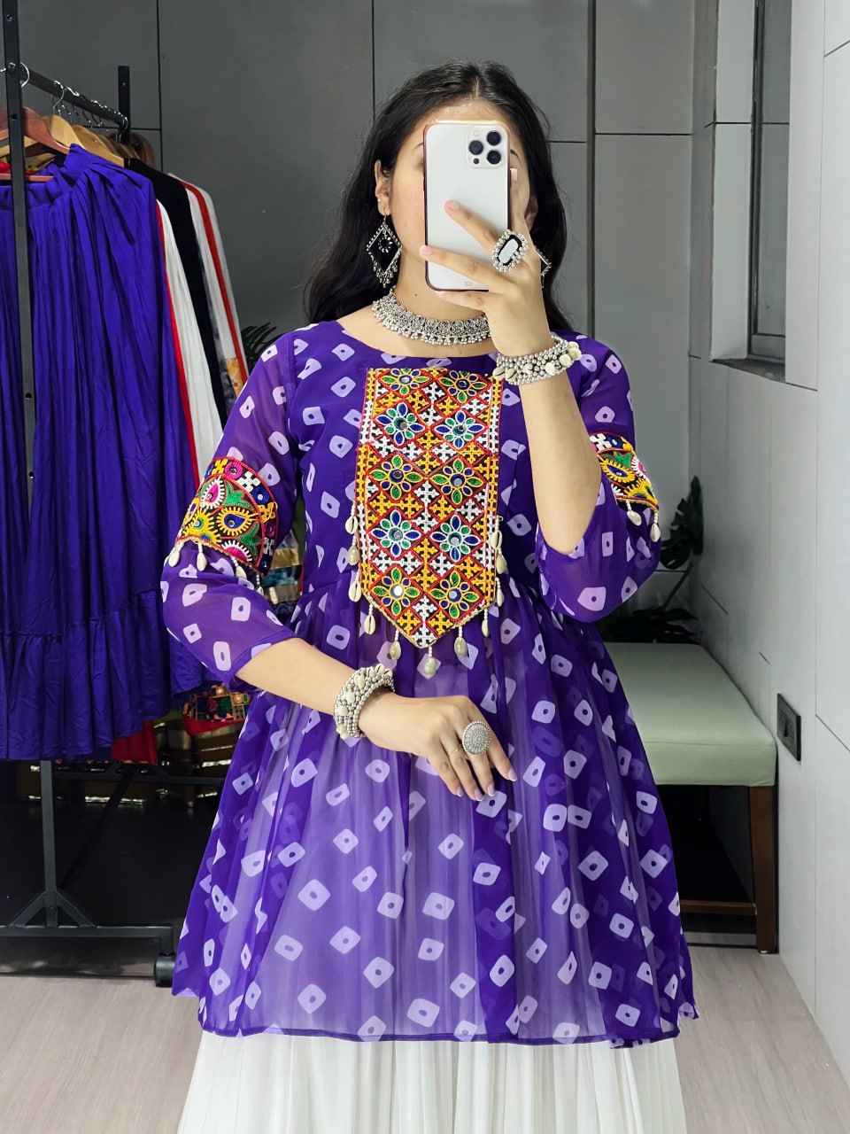 Purple Pure Rayon Cotton Plain With Frill Pattern Navratri Lehenga Choli