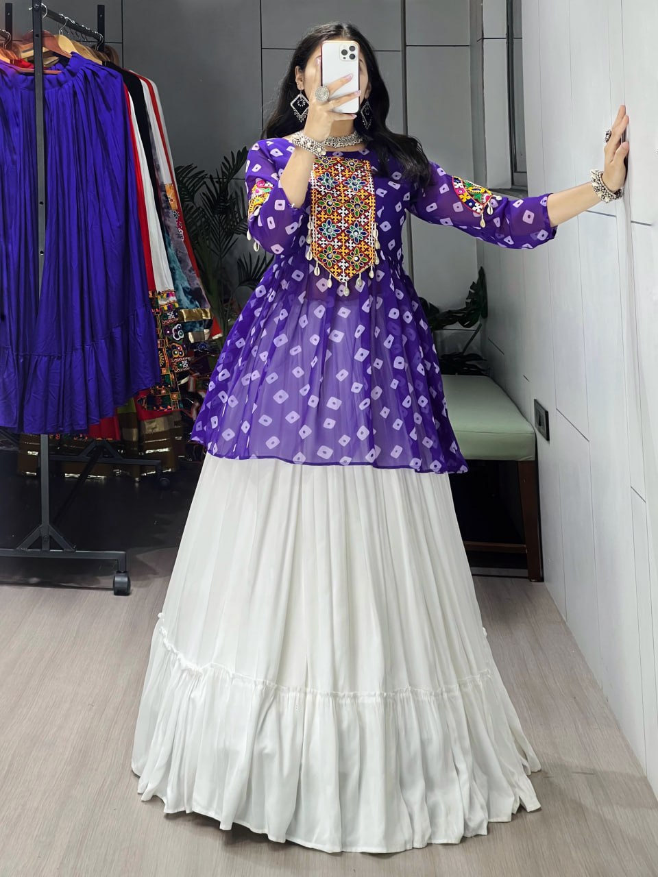 Purple Pure Rayon Cotton Plain With Frill Pattern Navratri Lehenga Choli