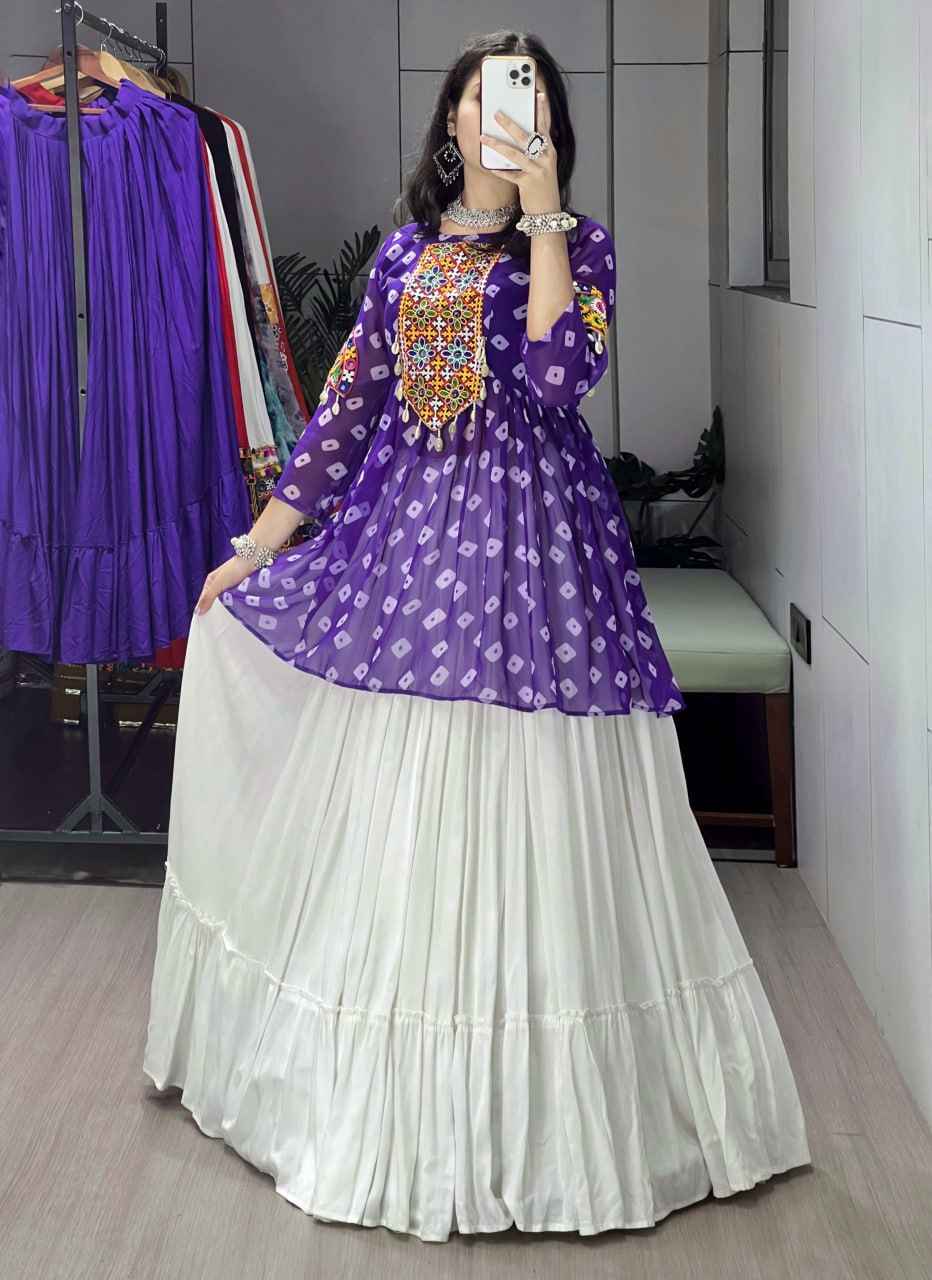 Purple Pure Rayon Cotton Plain With Frill Pattern Navratri Lehenga Choli