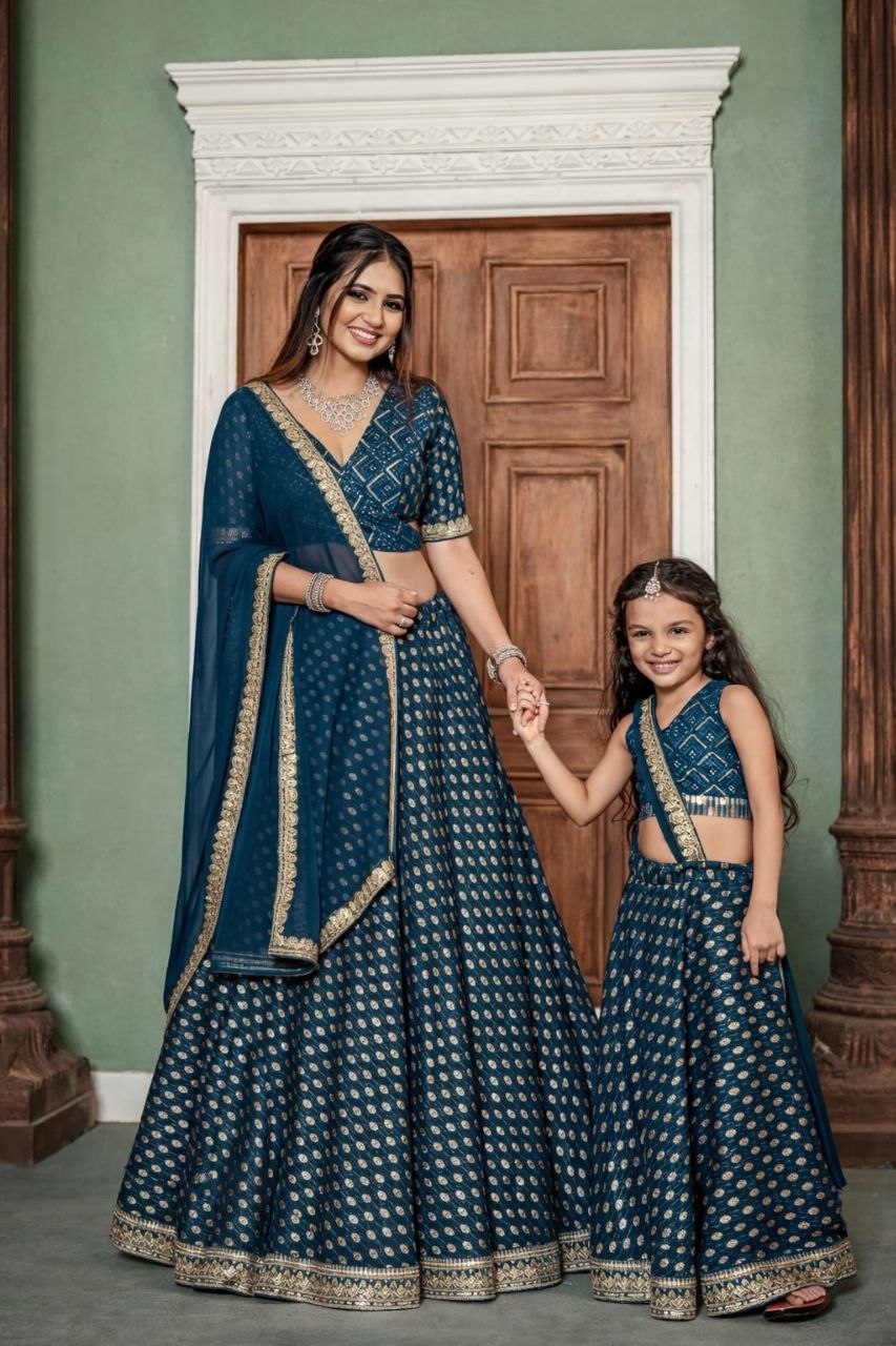 Rama Pure Heavy Georgette Heavy Foil Print Mother Daughter Matching Combo Lehenga Choli