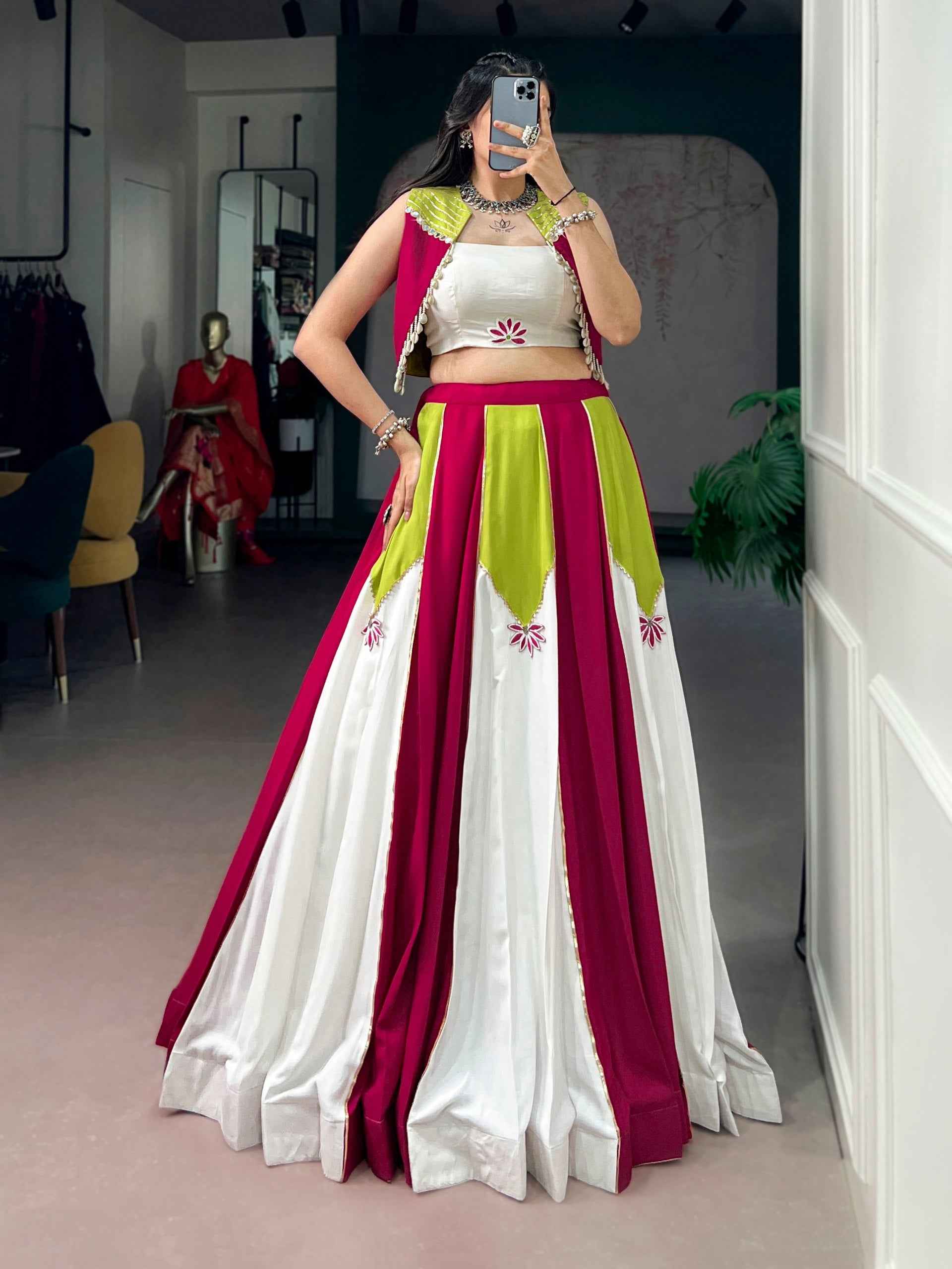Yellow Pure Rayon Pure Rayon Gotta Patti Work Navratri Lehenga Choli