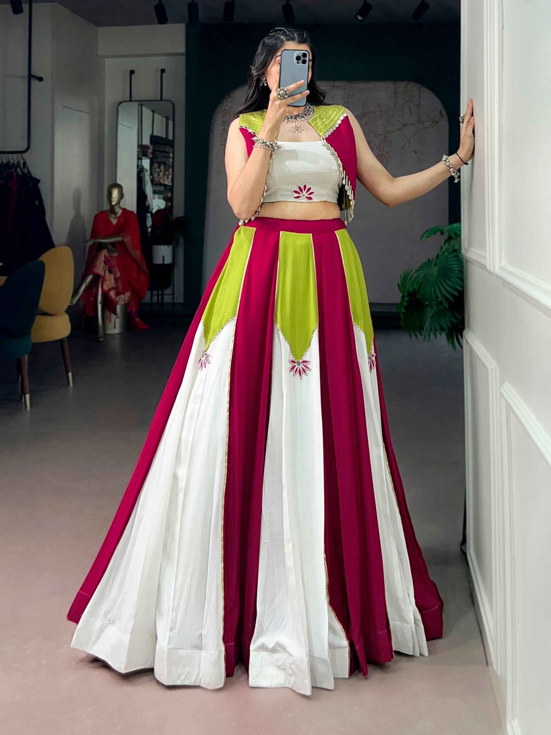 Yellow Pure Rayon Pure Rayon Gotta Patti Work Navratri Lehenga Choli