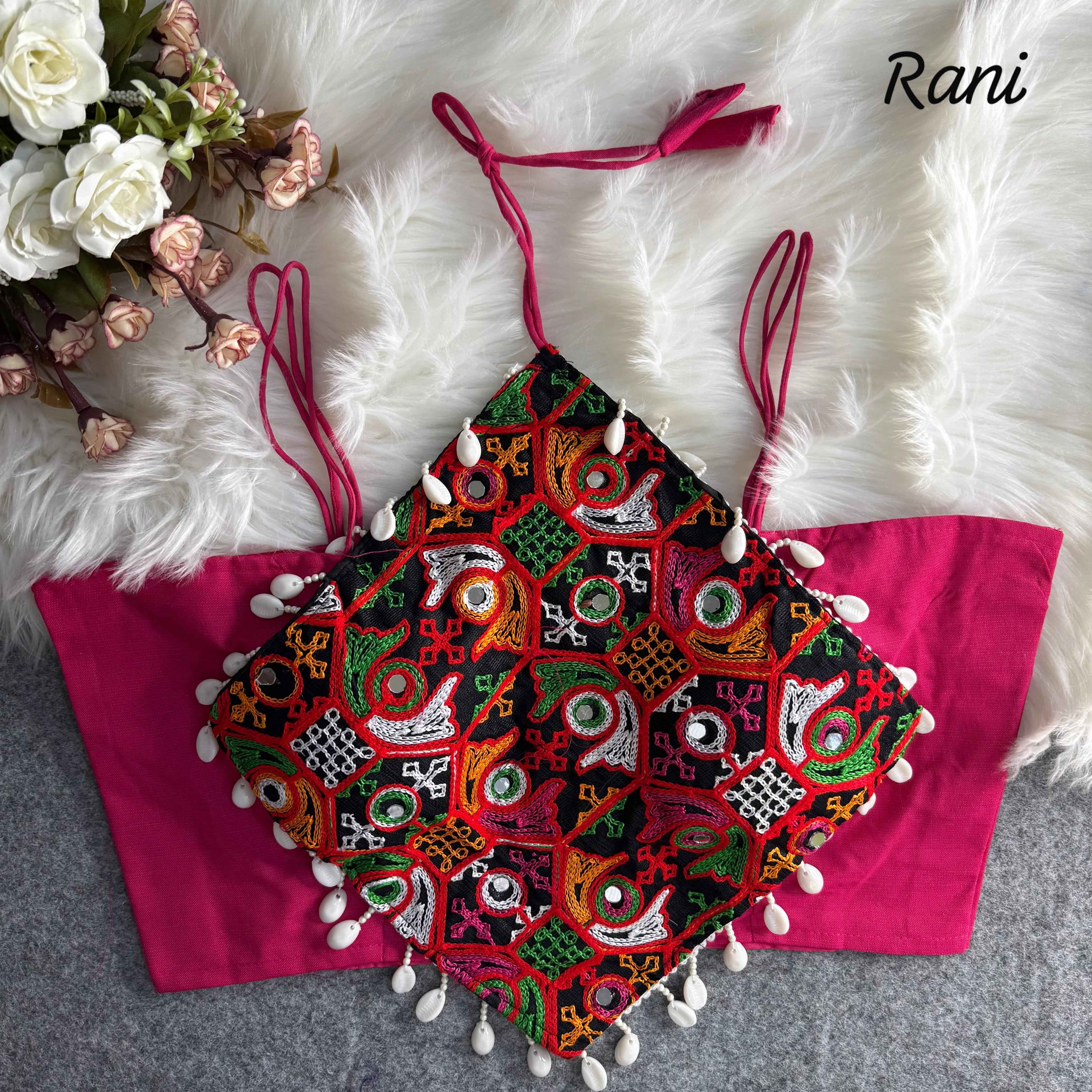 Rani Pure Cotton Heavy Thread + Kaudi & Hand Mirror Work Navratri Blouse