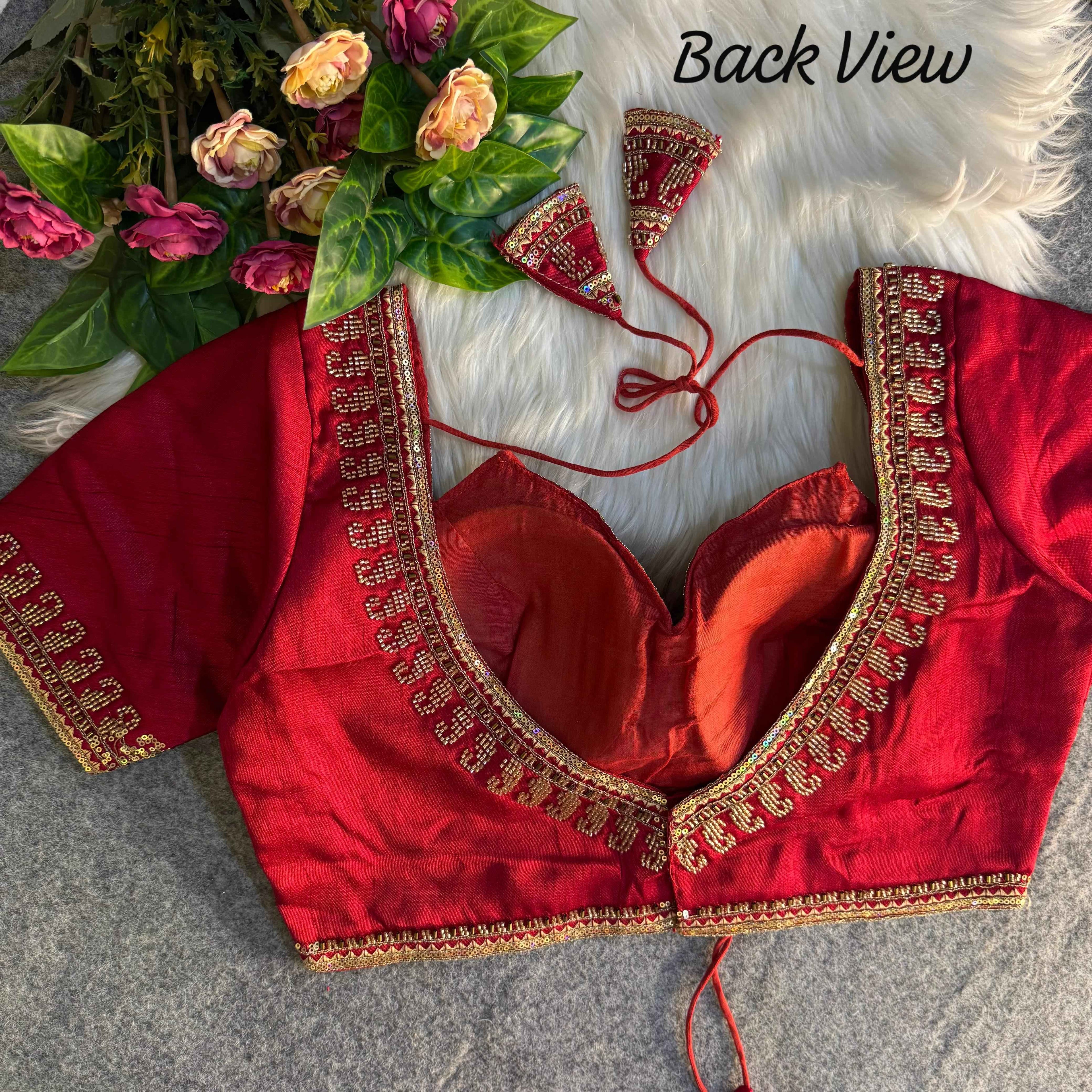 Maroon Pure Soft Italian Silk Heavy Jari Sequence & Beads Thread Work Blouse