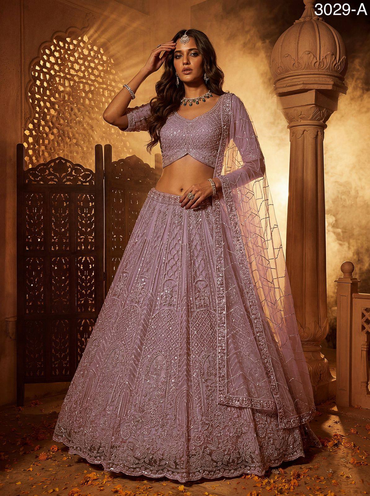 Pink Pure Soft Heavy Net Fancy Embroidery Work Bridal Lehenga Choli