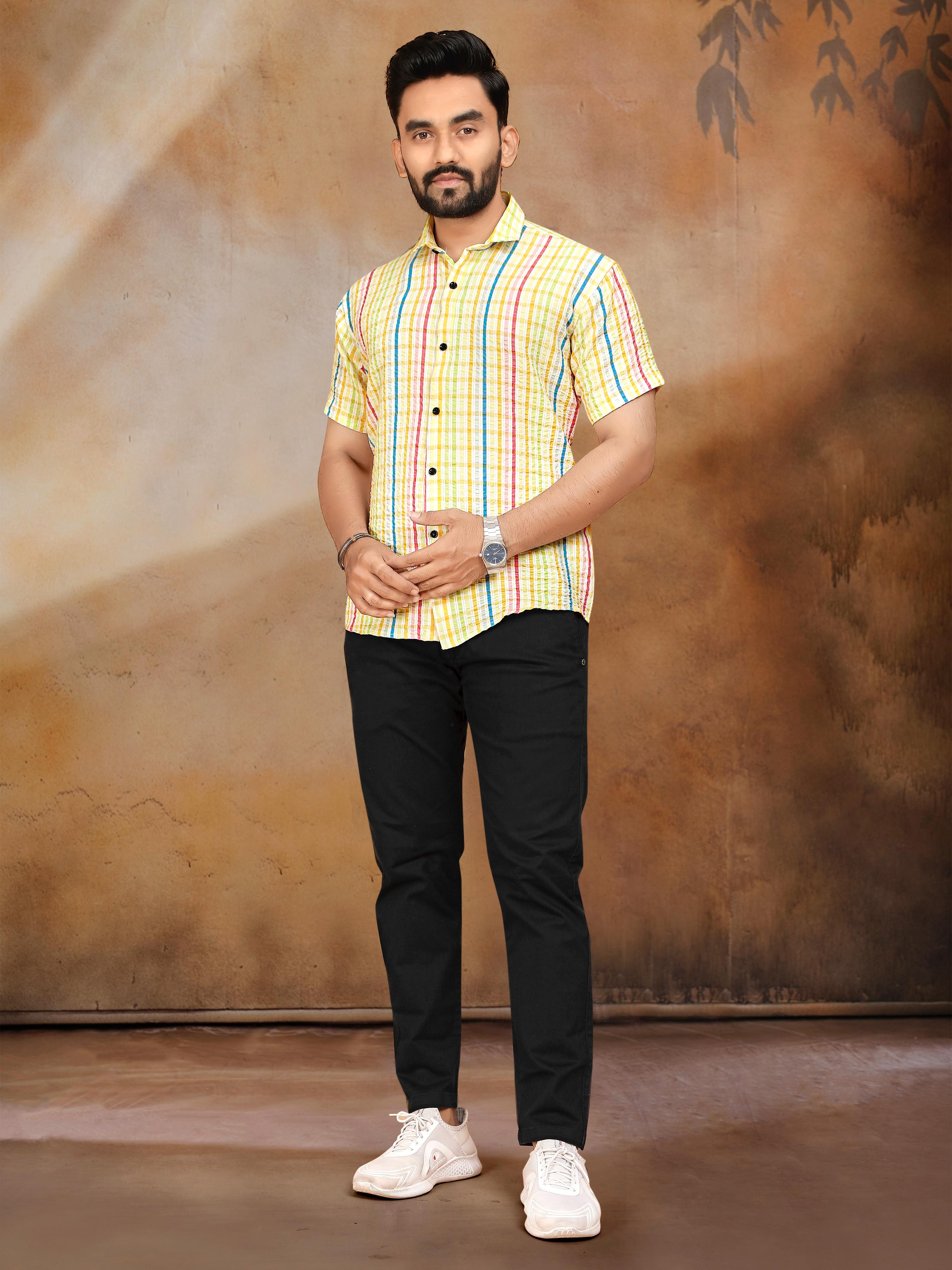 Yellow Pure Soft Cotton Printed Shirt & Tunic Matching Both Couple Combo