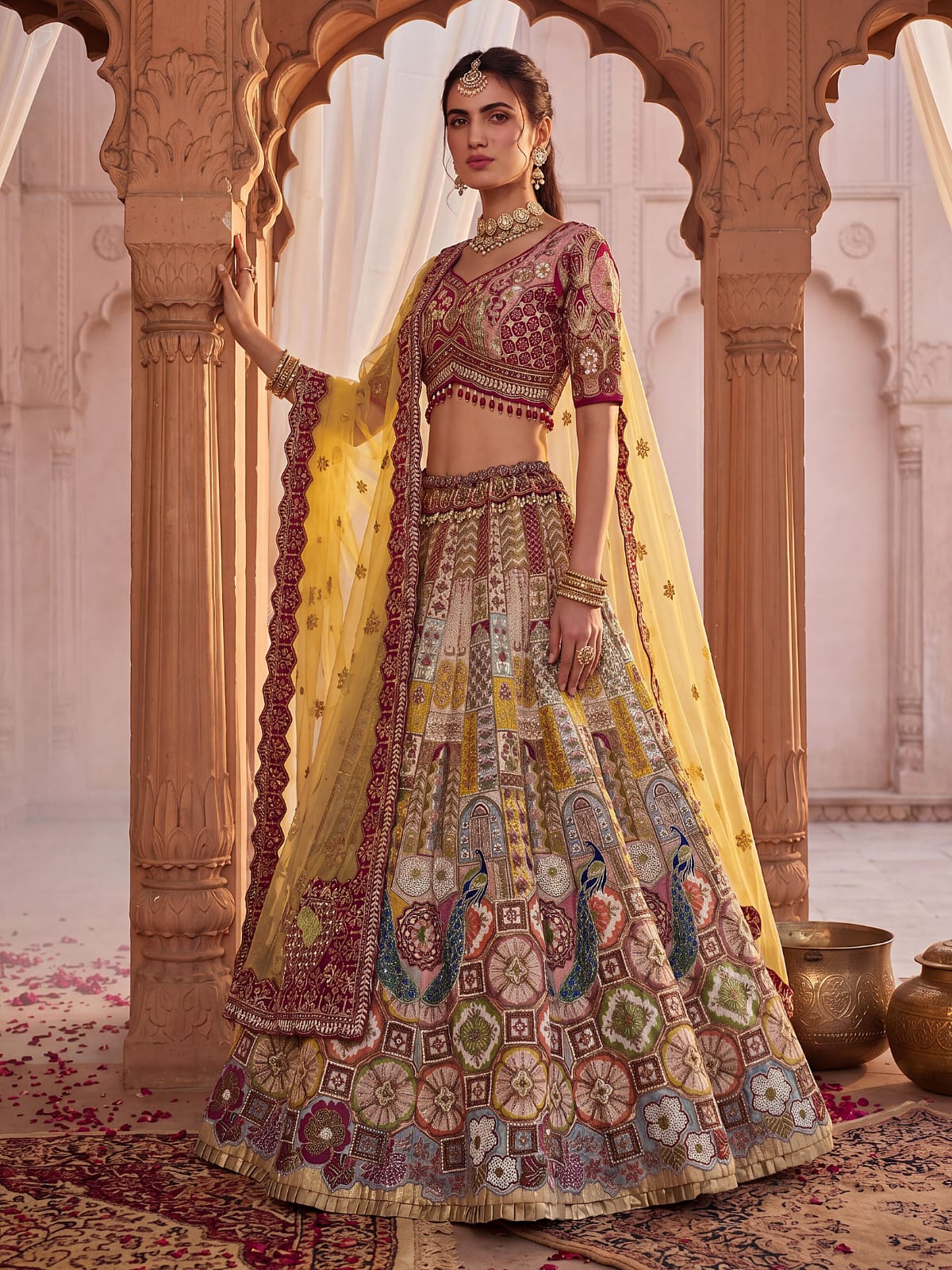Yellow Pure Soft Gadwal Silk Heavy Embroidery Work Bridal Lehenga Choli