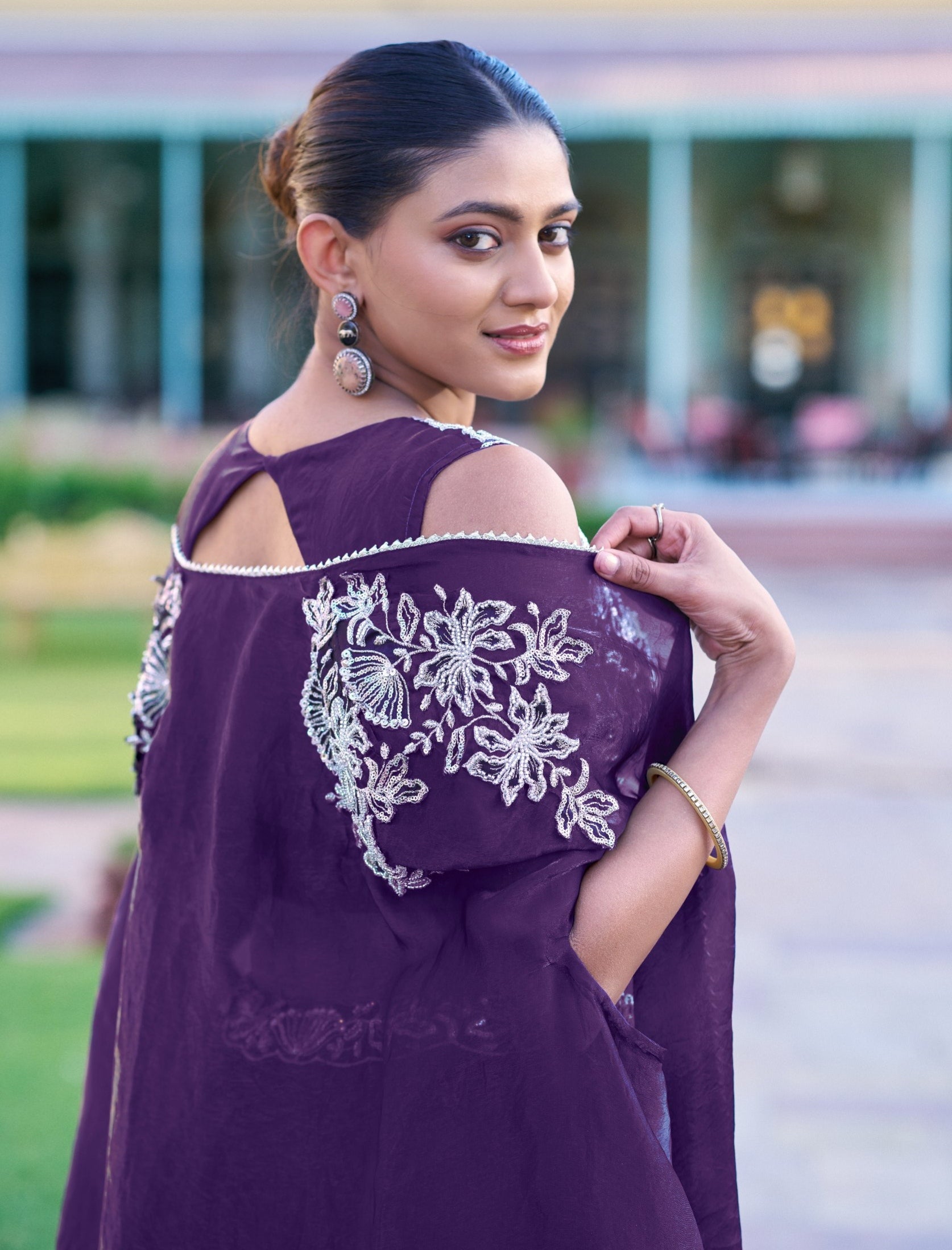 Purple Fendi Silk Beads & Sequins and Thread Embroidery Work Co ord Lehenga Set