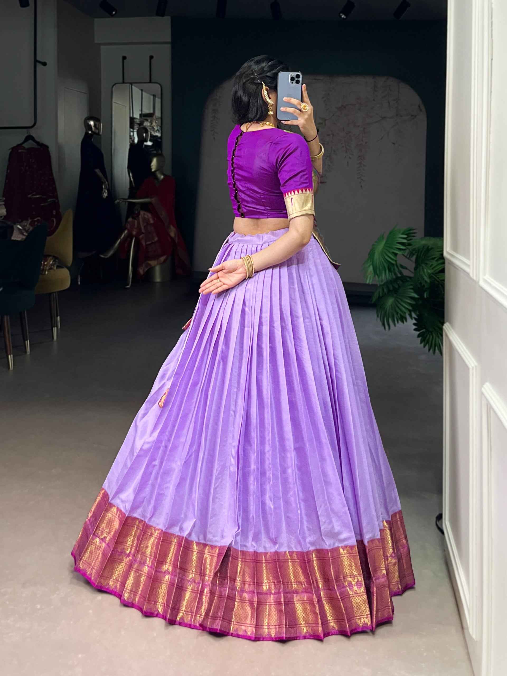 Lavender Pure Cotton Silk Zari Weaving Work Navratri Lehenga Choli