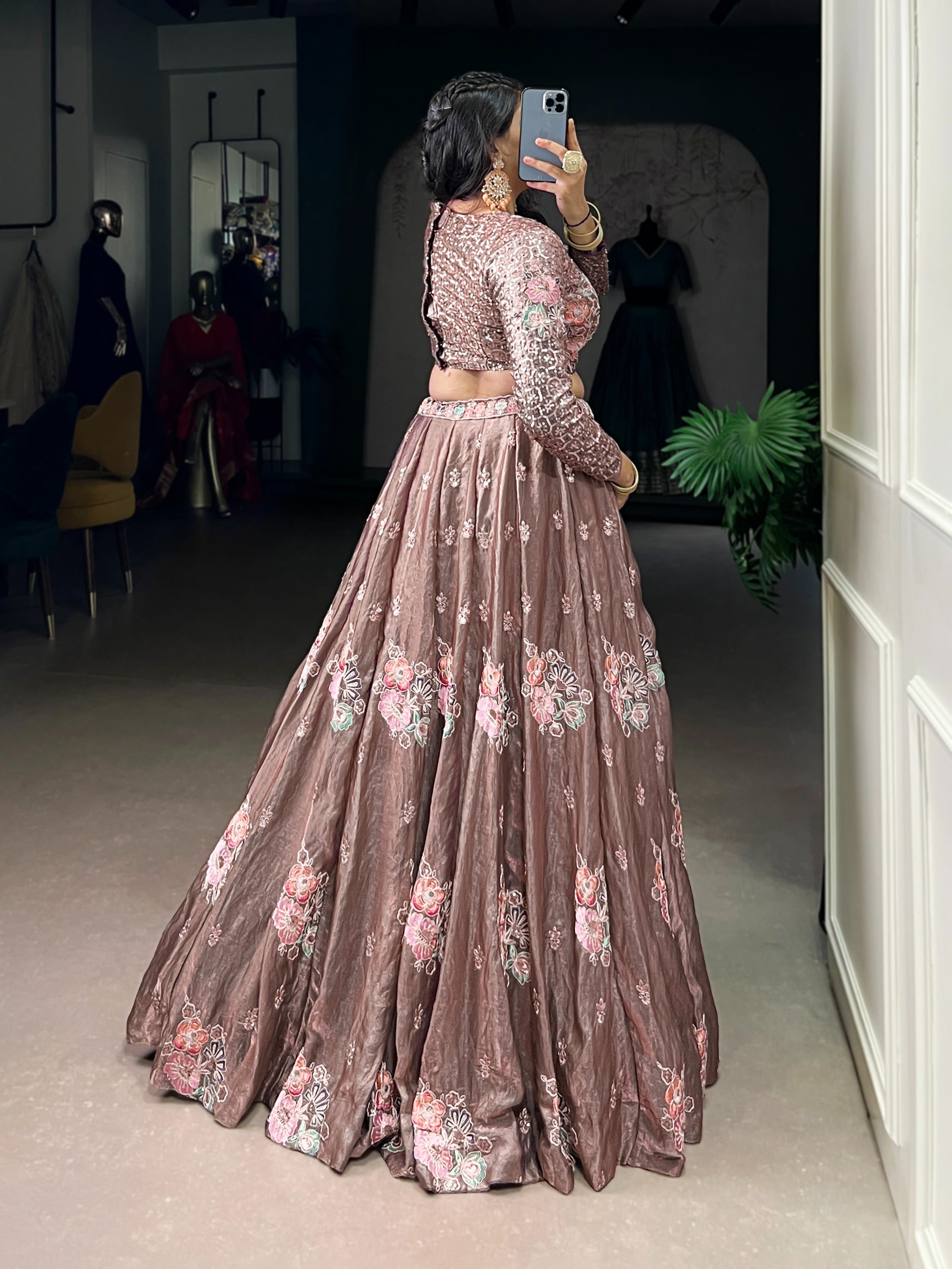 Onion Pure Fendi Sequins & Thread Embroidery Work Co ord Lehenga Set