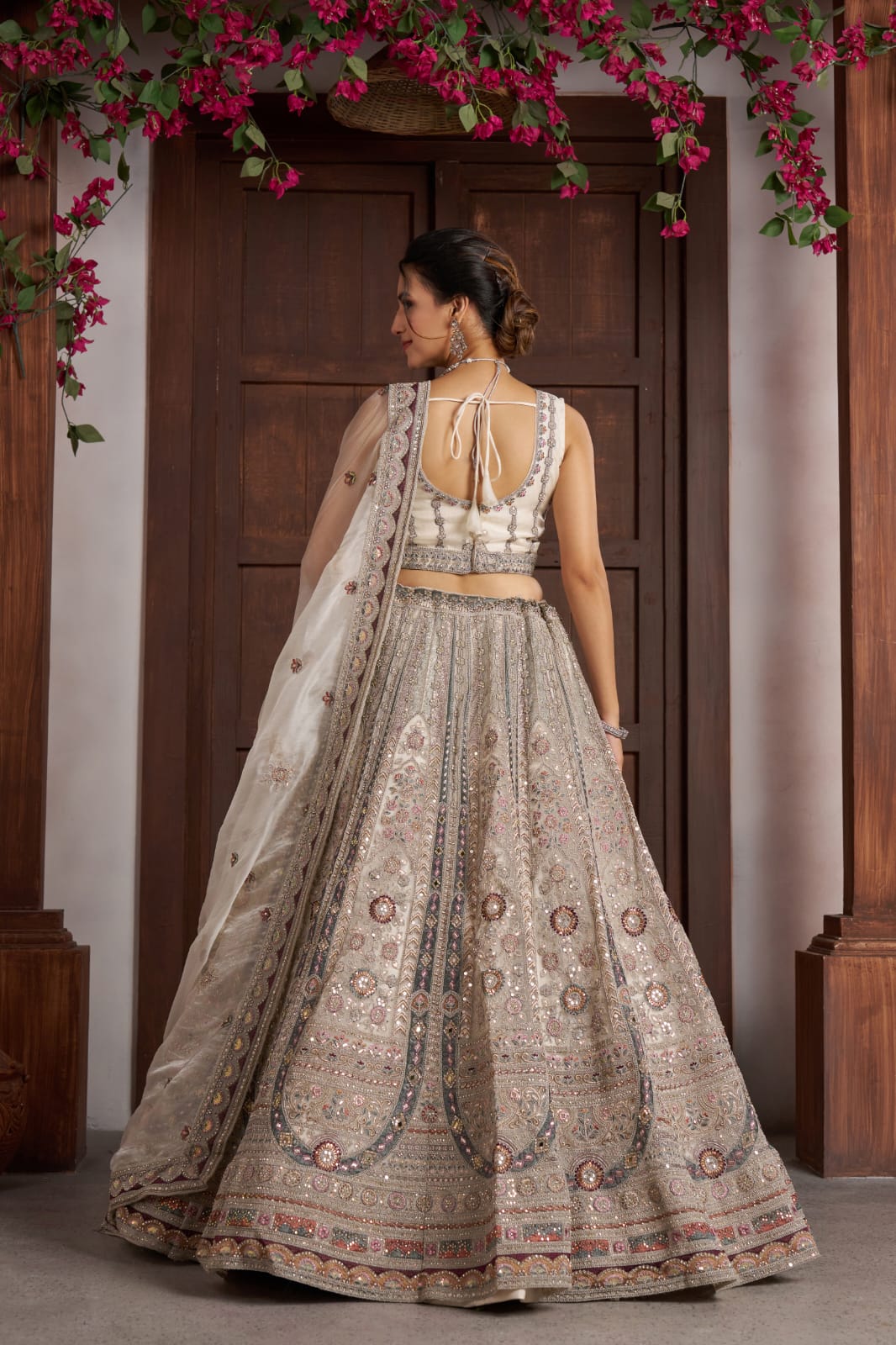 White Bridal Lehenga Choli with Tissue Dupatta