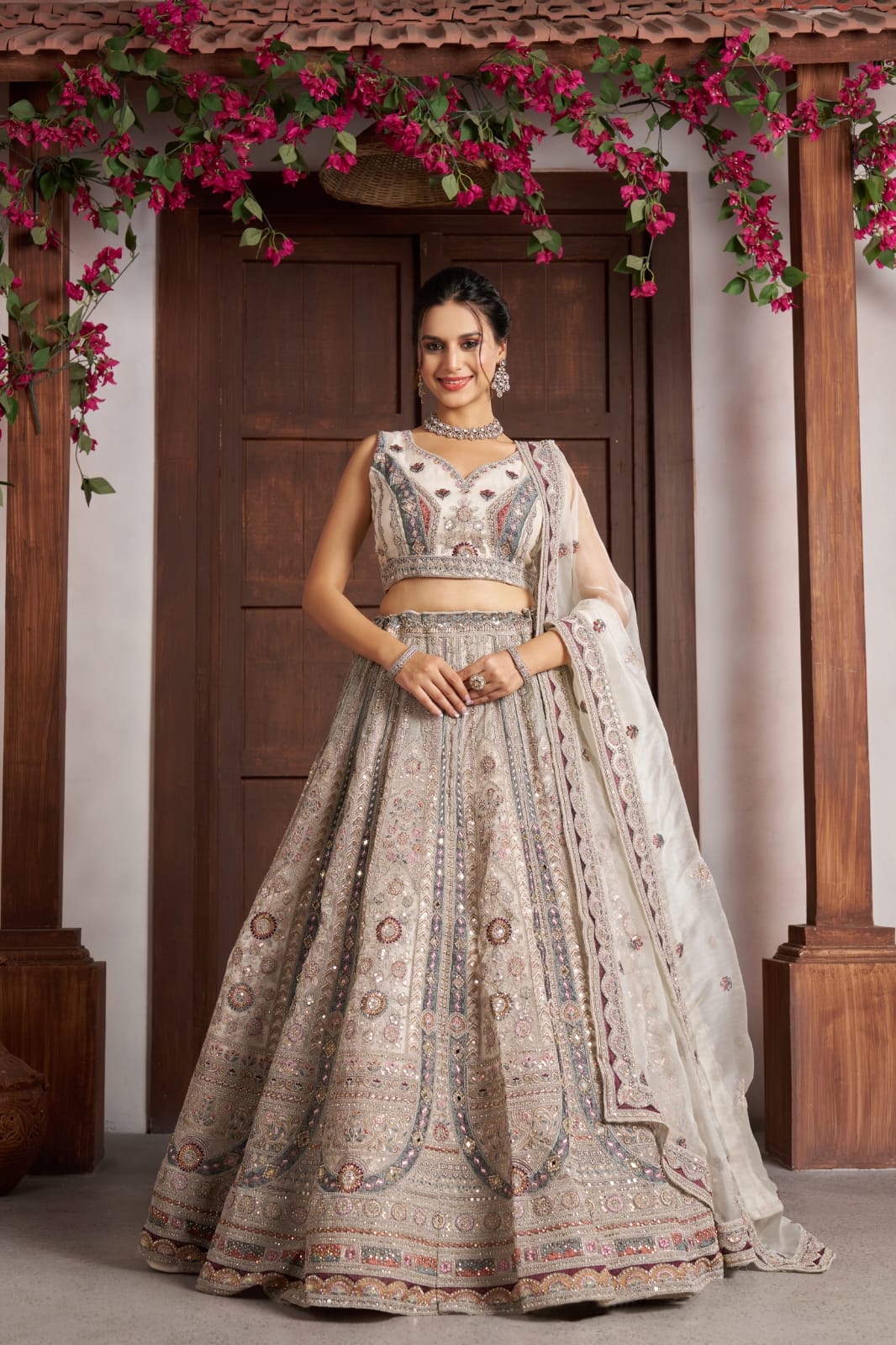 White Bridal Lehenga Choli with Tissue Dupatta