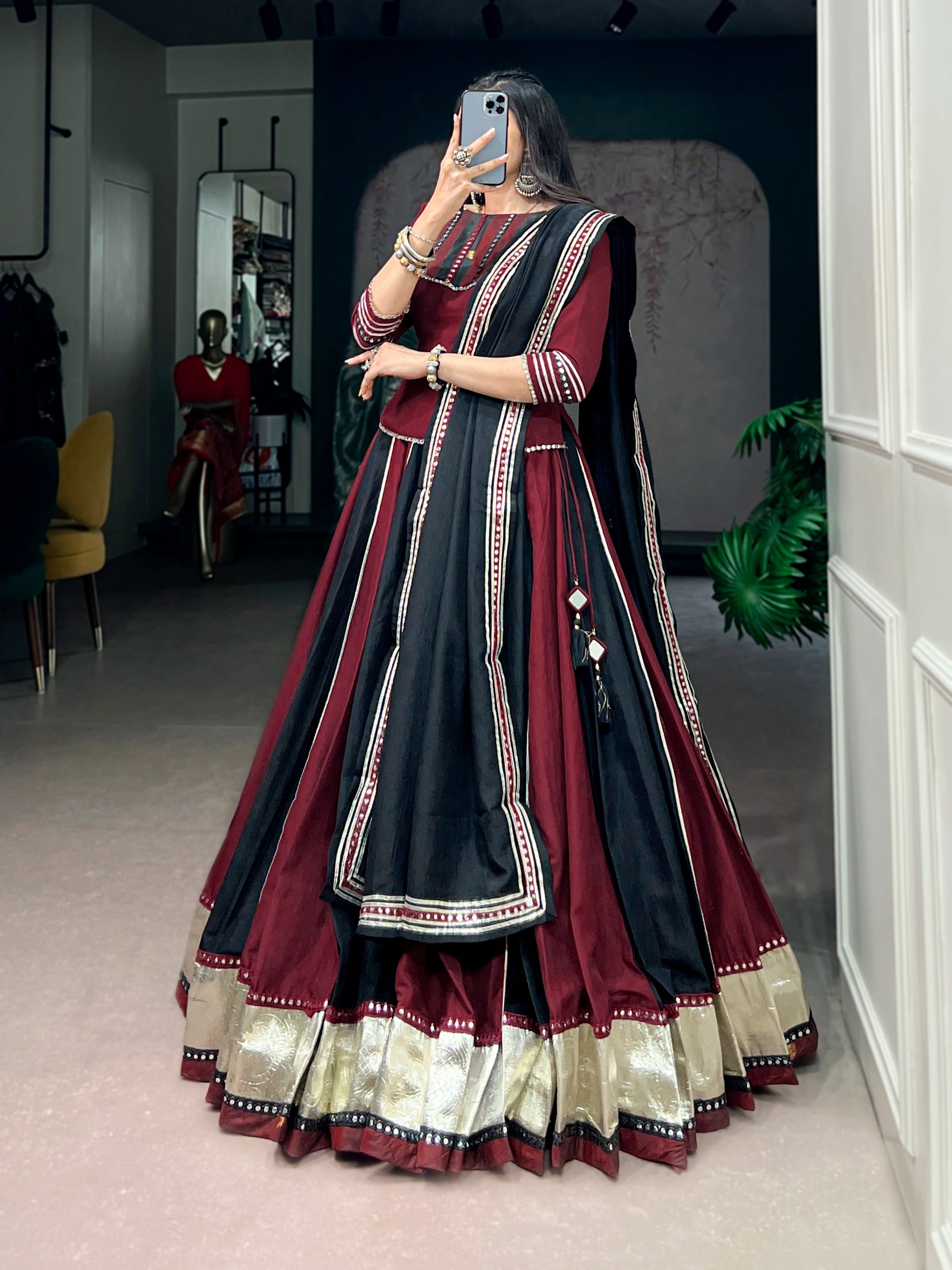 Multicolour Pure Chinon Silk Multi Coloured Navratri Lehenga Choli
