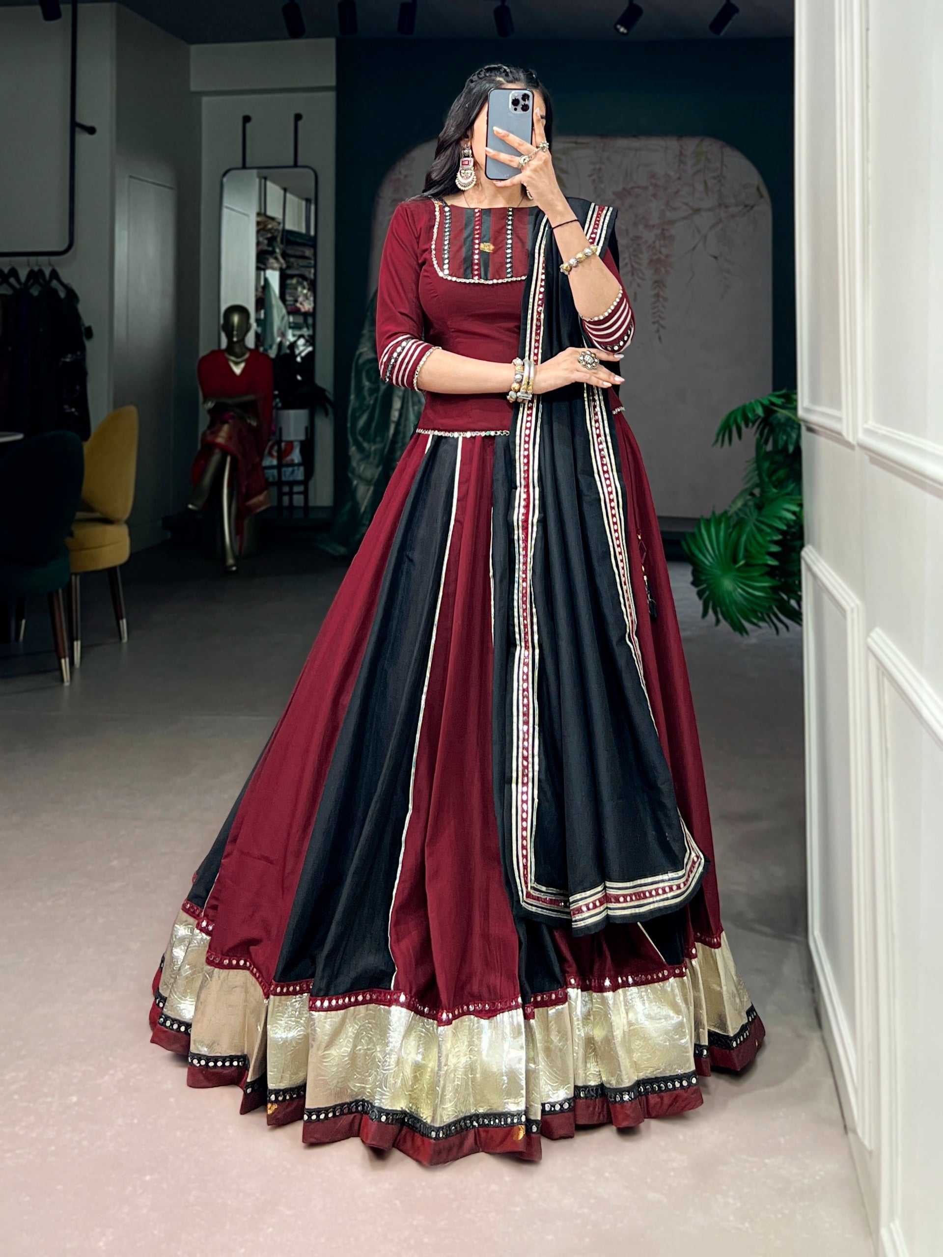 Multicolour Pure Chinon Silk Multi Coloured Navratri Lehenga Choli