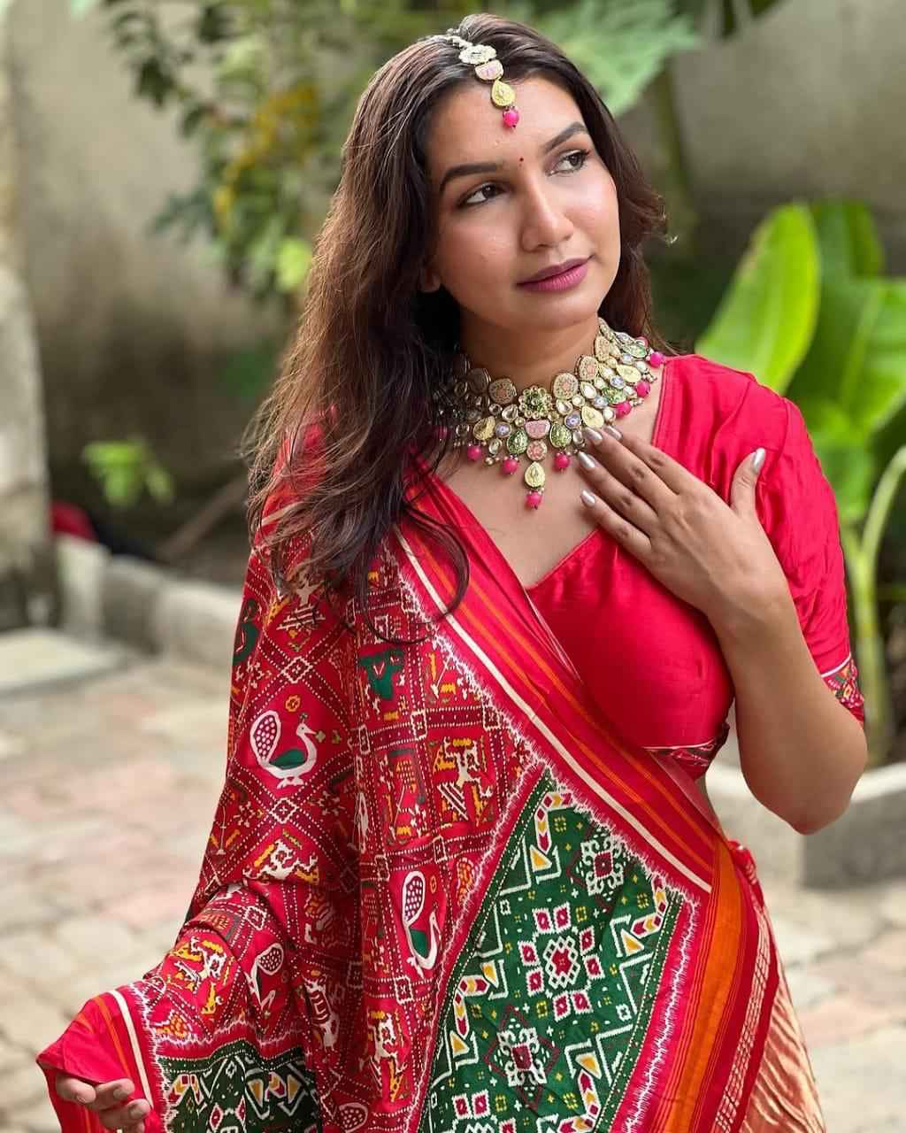 Red Pure Gajji Silk Bandhej Print With Lagadi Pallu Saree