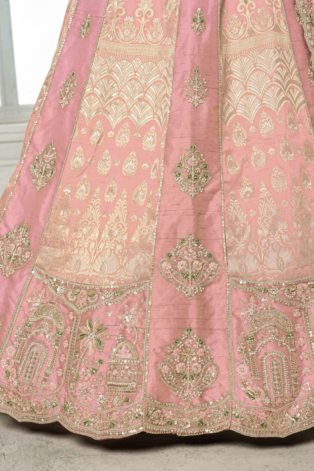 Pink Silk Lehenga Choli with Heavy Embroidery & Organza Dupatta