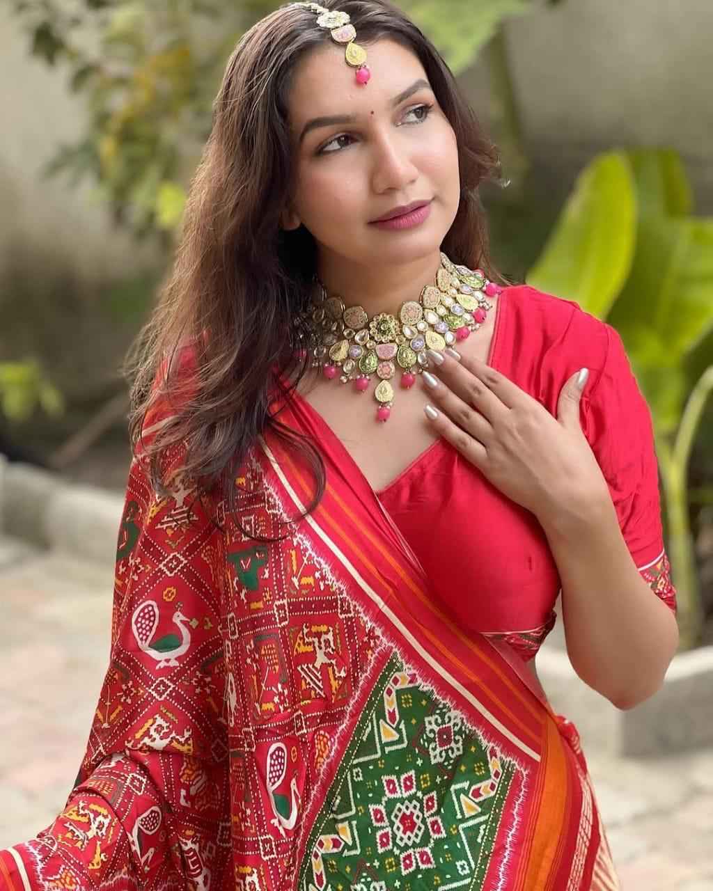 Red Pure Gajji Silk Bandhej Print With Lagadi Pallu Saree
