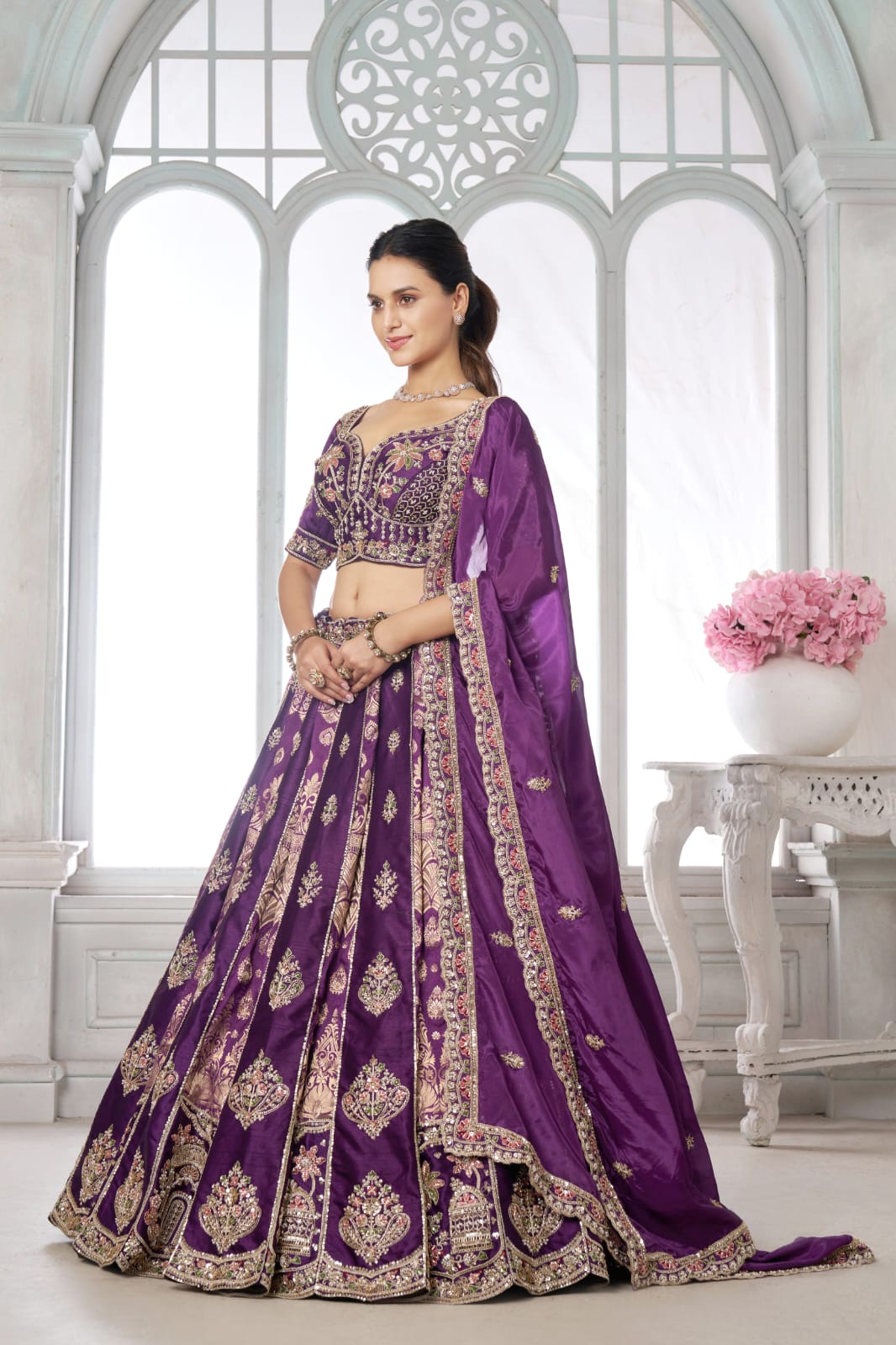 Purple Silk Lehenga Choli with Heavy Embroidery