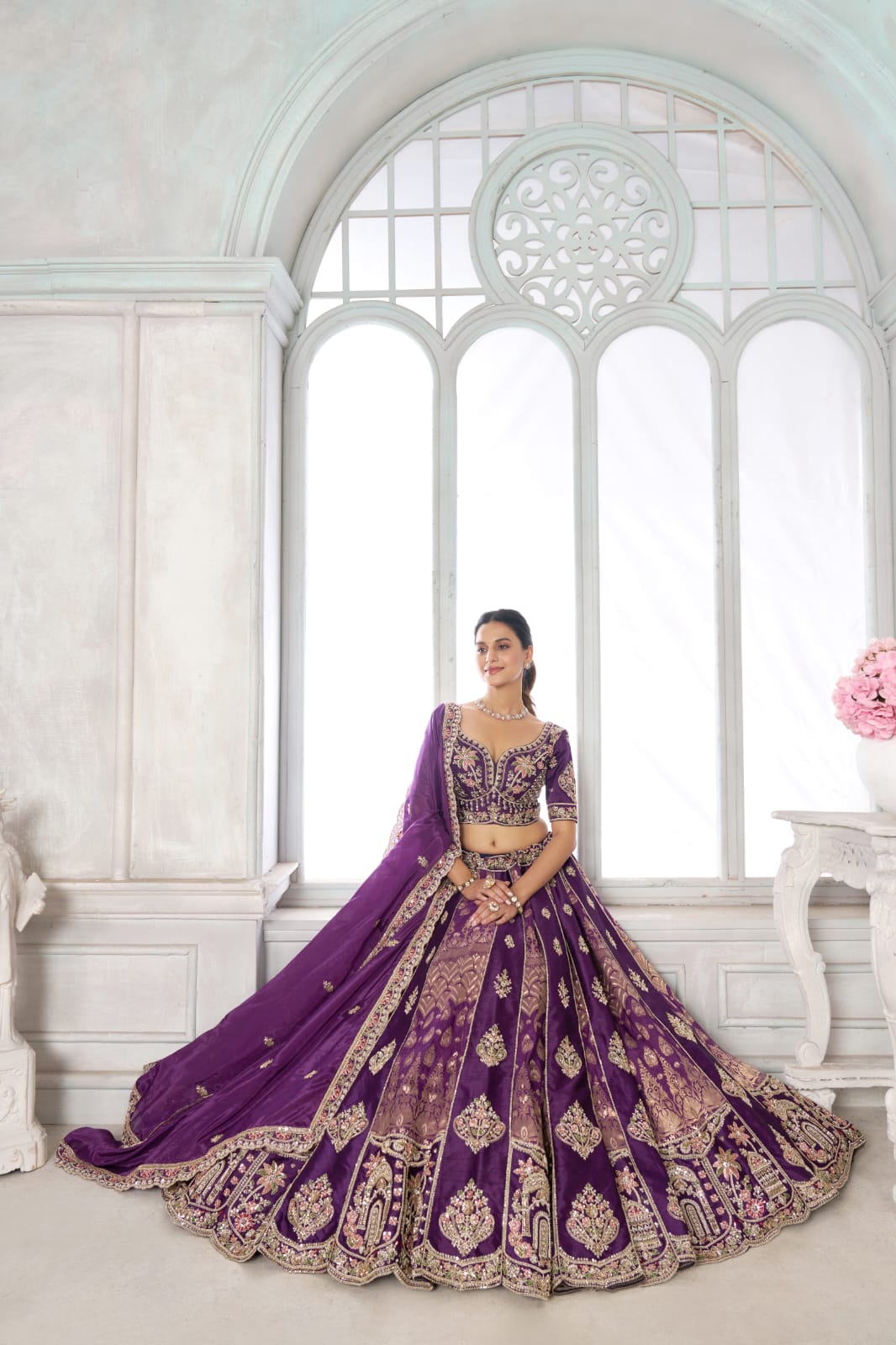 Purple Silk Lehenga Choli with Heavy Embroidery