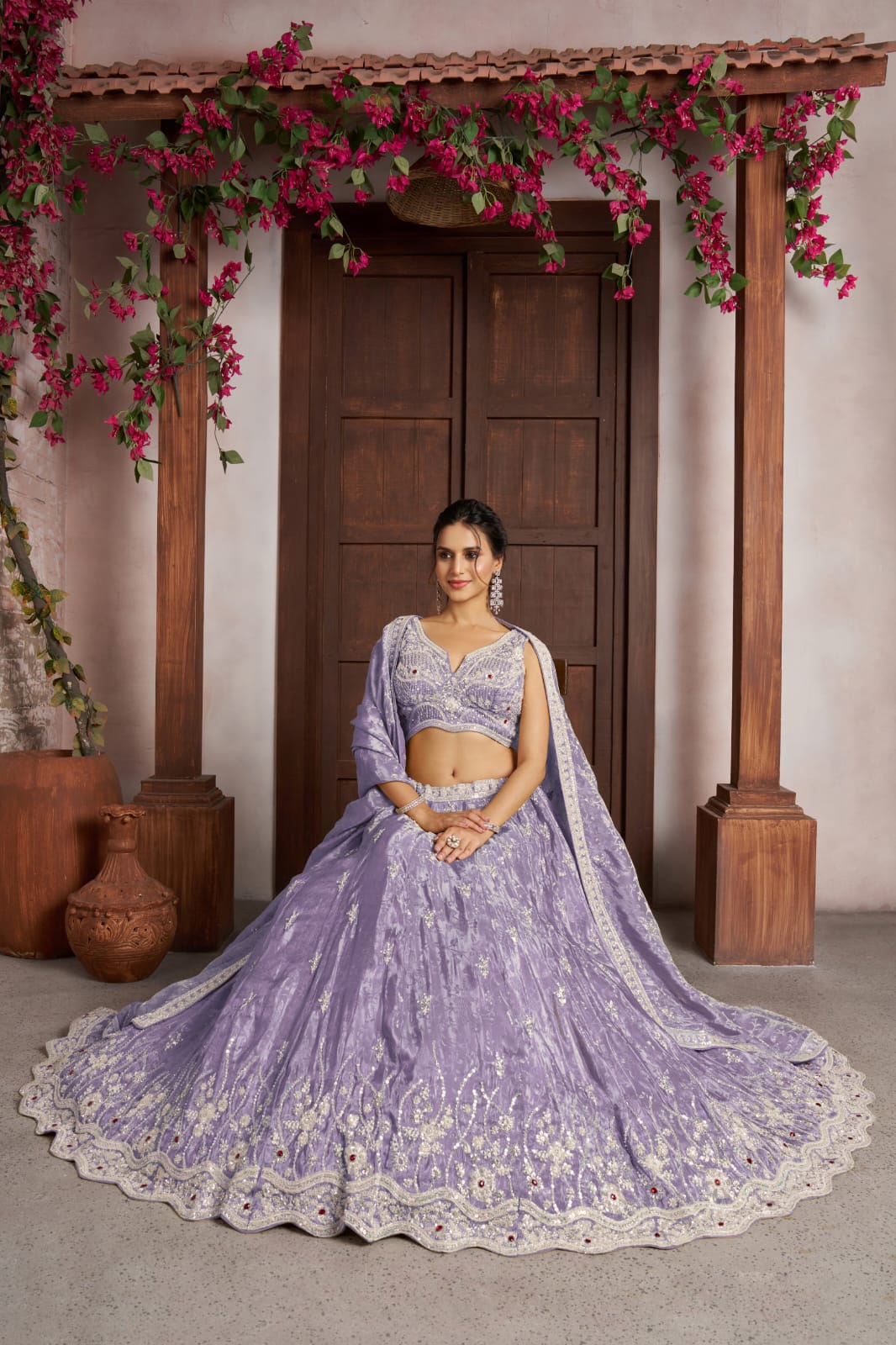 Lavender Purple Jari Tissue Lehenga Choli with Dupatta