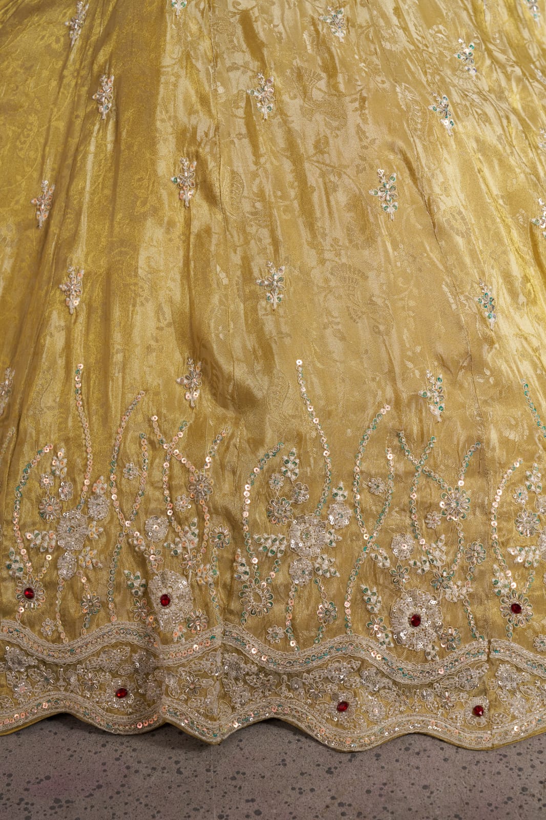 Mustard Yellow Jari Tissue Lehenga Choli with Dupatta