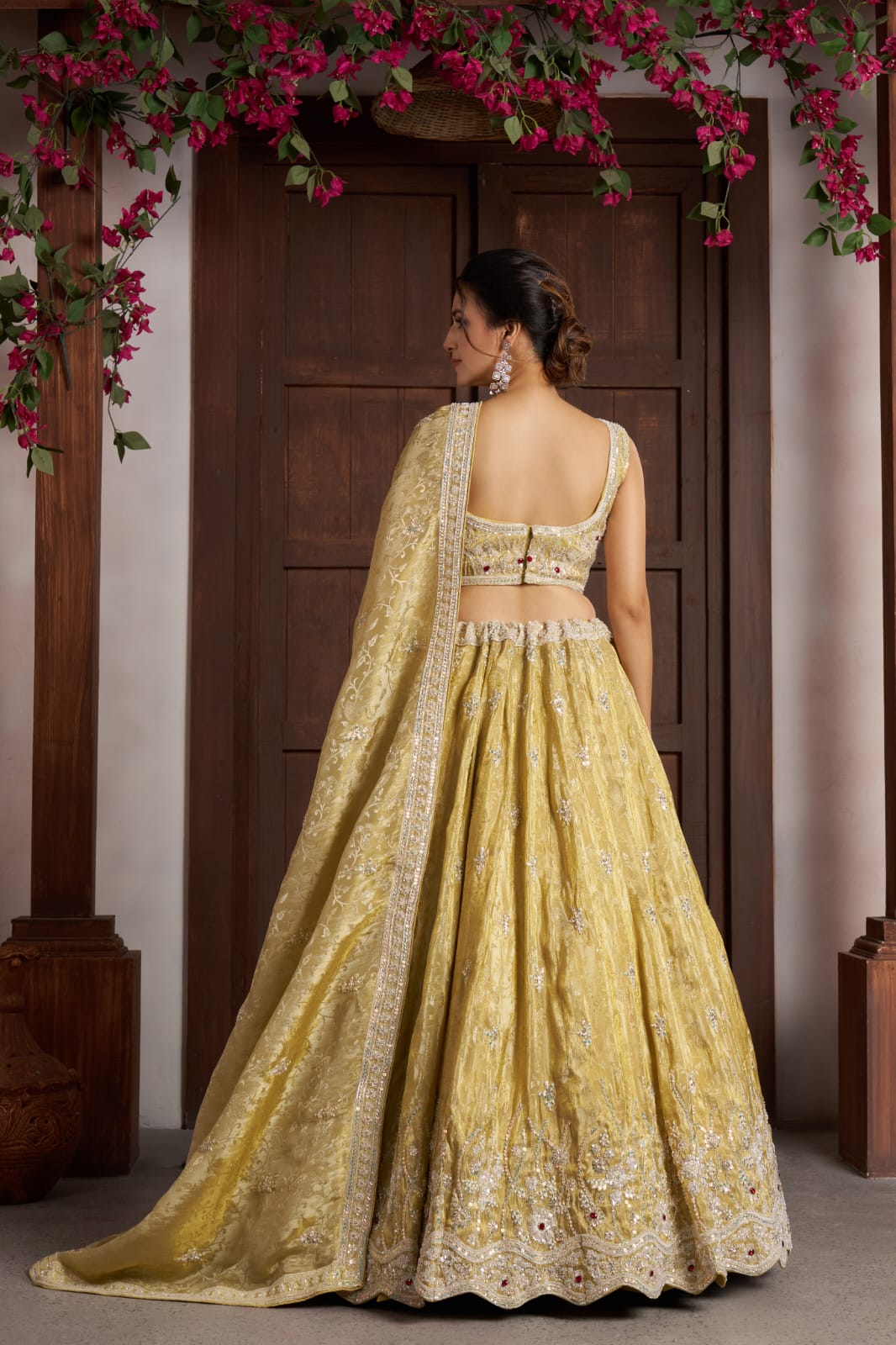 Mustard Yellow Jari Tissue Lehenga Choli with Dupatta