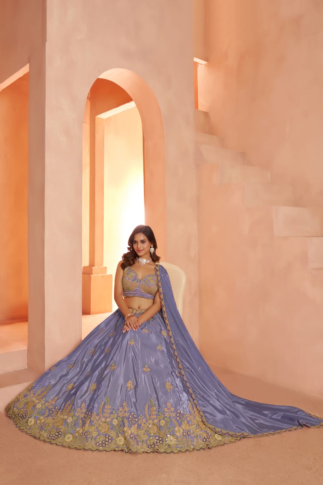 Lavender Silk Embroidered Lehenga Choli with Dupatta