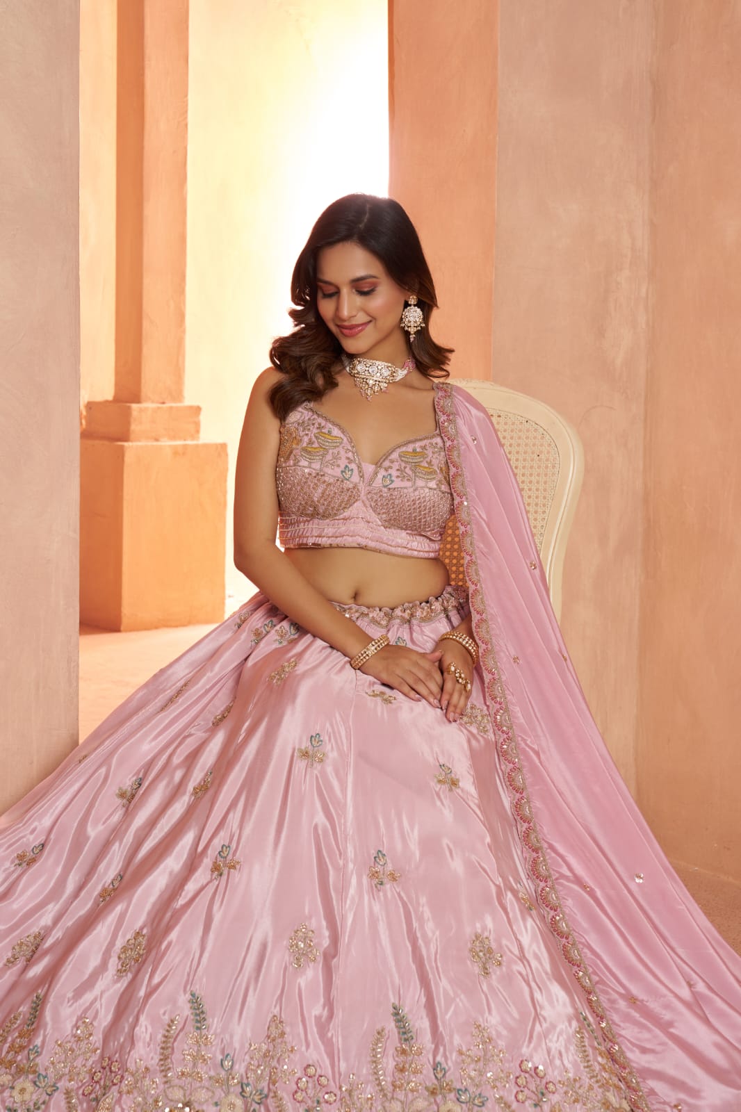 Blush Pink Silk Embroidered Lehenga Choli with Dupatta