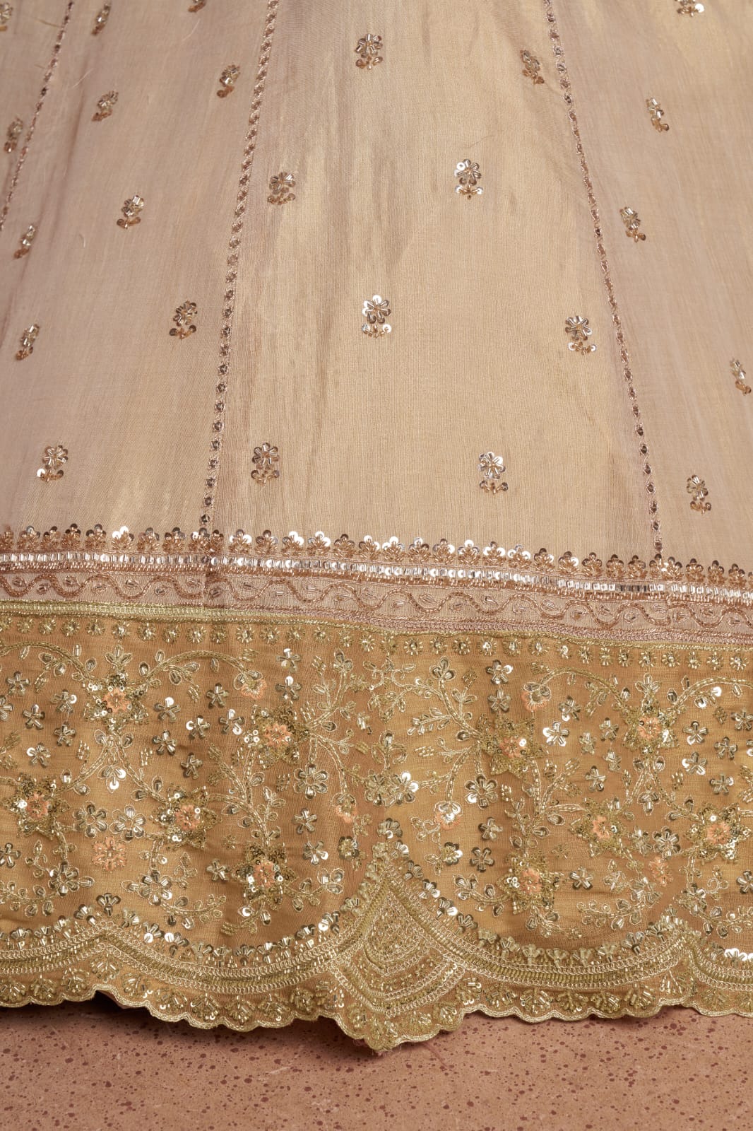 Gold Beige Kanjivaram Tissue Silk Embroidered Lehenga Choli