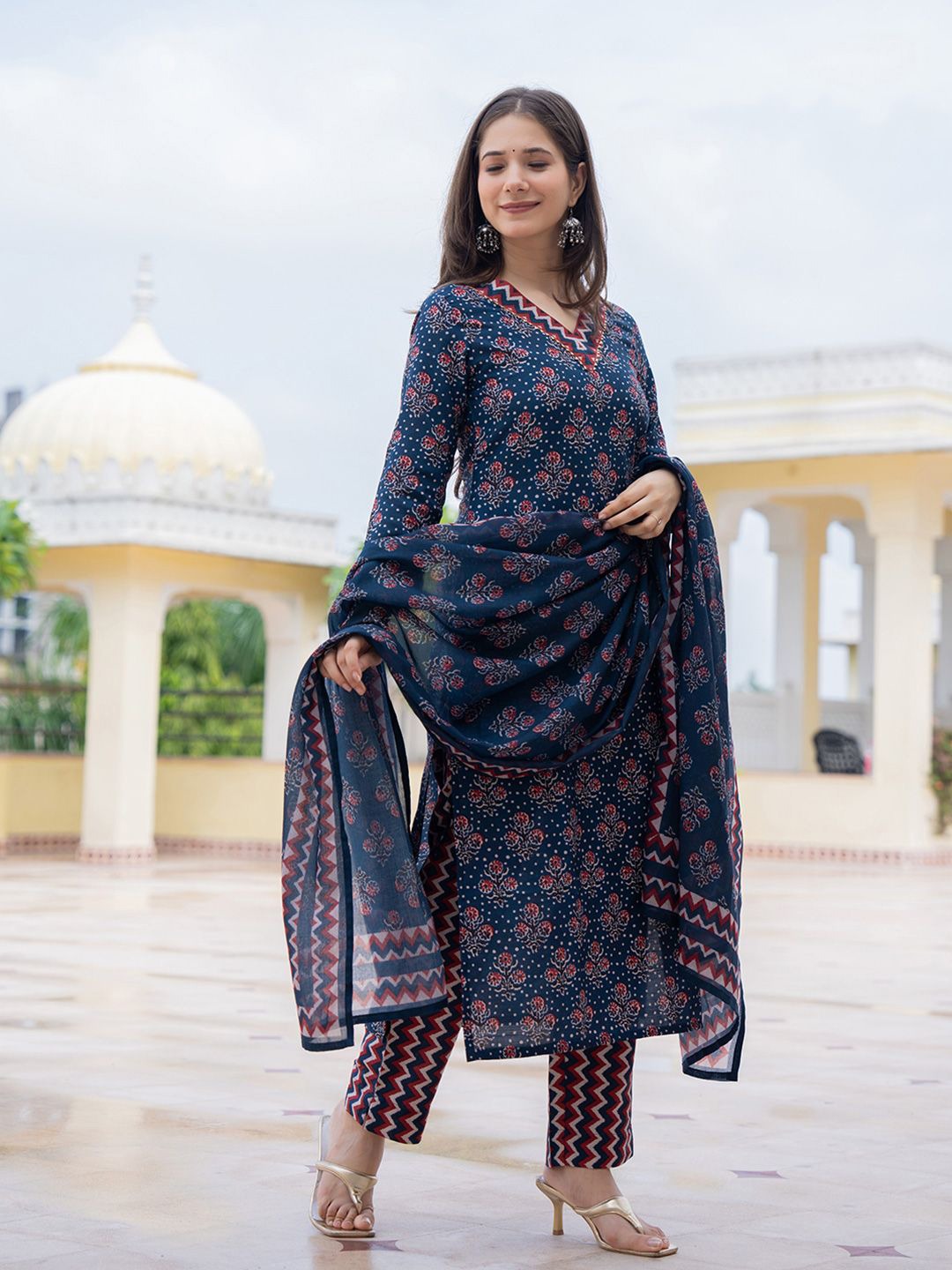 Navy Blue Pure Soft Rayon Print Salwar Suit