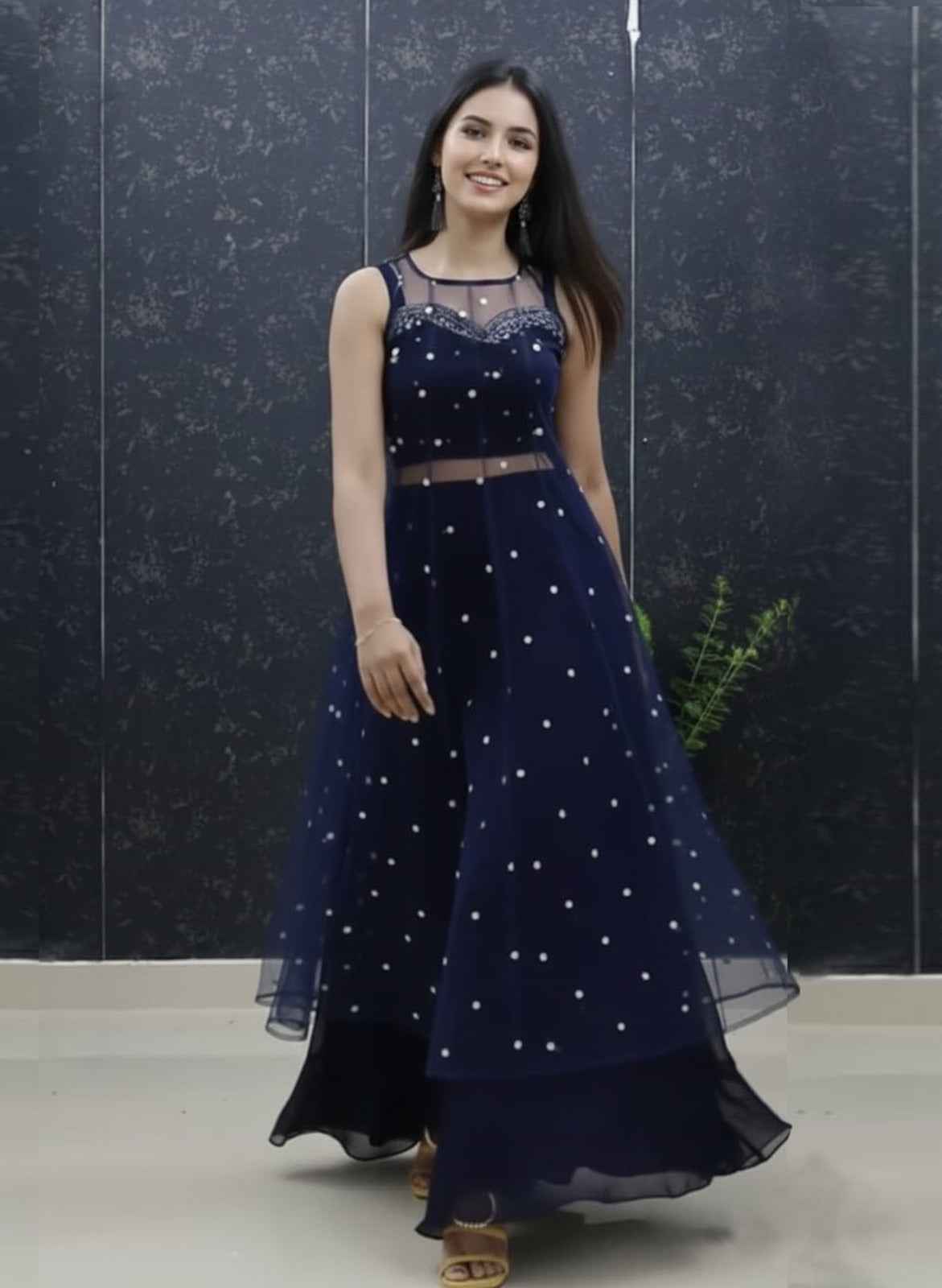 Navy Blue Pure Soft Net Silk Overcoat Lehenga Set