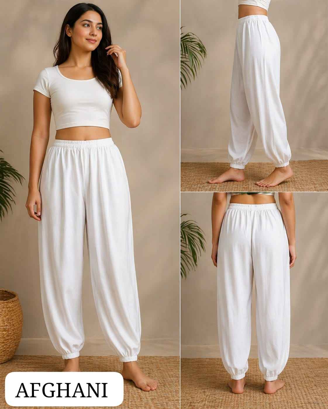 White Pure Heavy Rayon Casual Afghani Pants Wear Plazzo