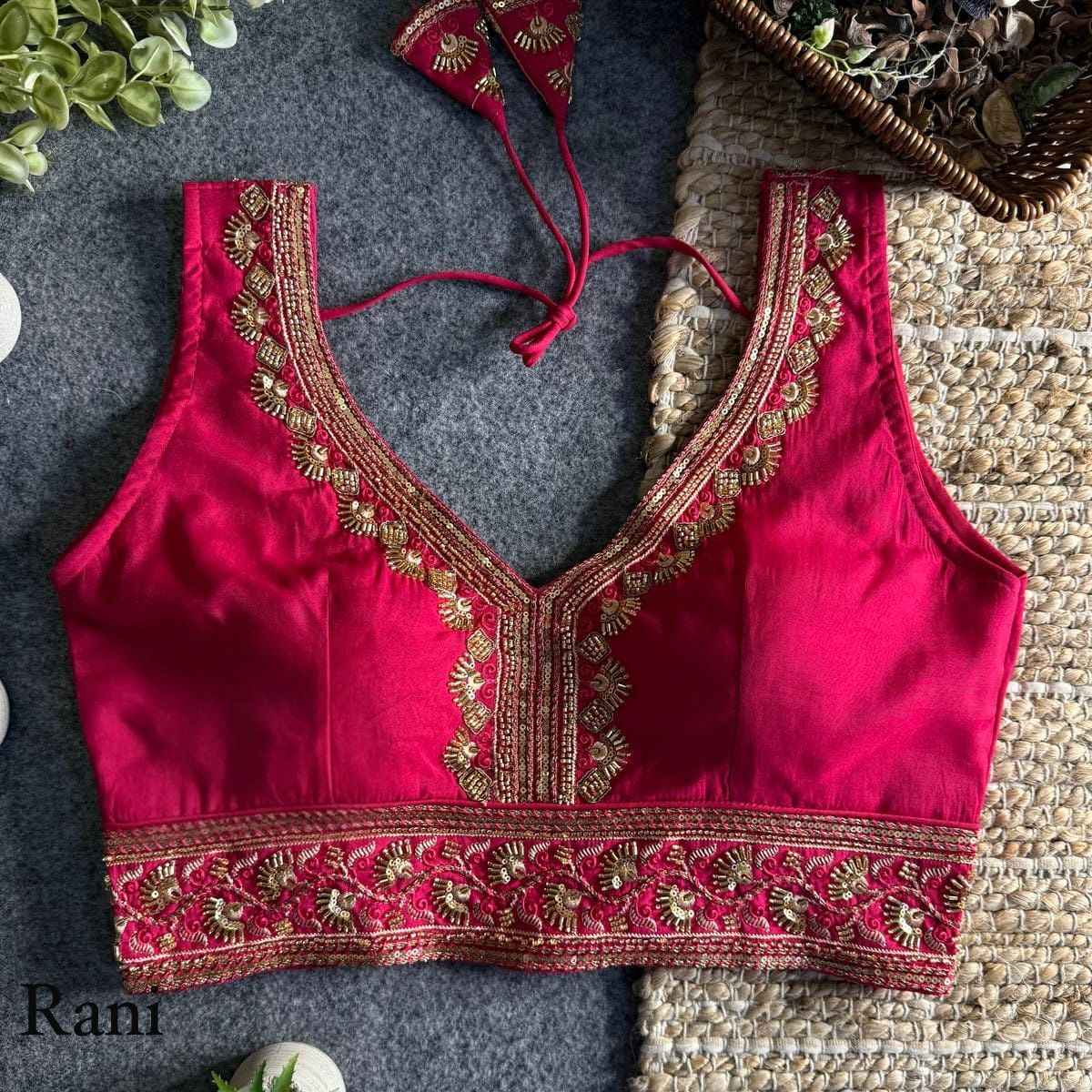 Rani Heavy Pure Soft Roman Silk With Tricot Fuising V Neck Blouse