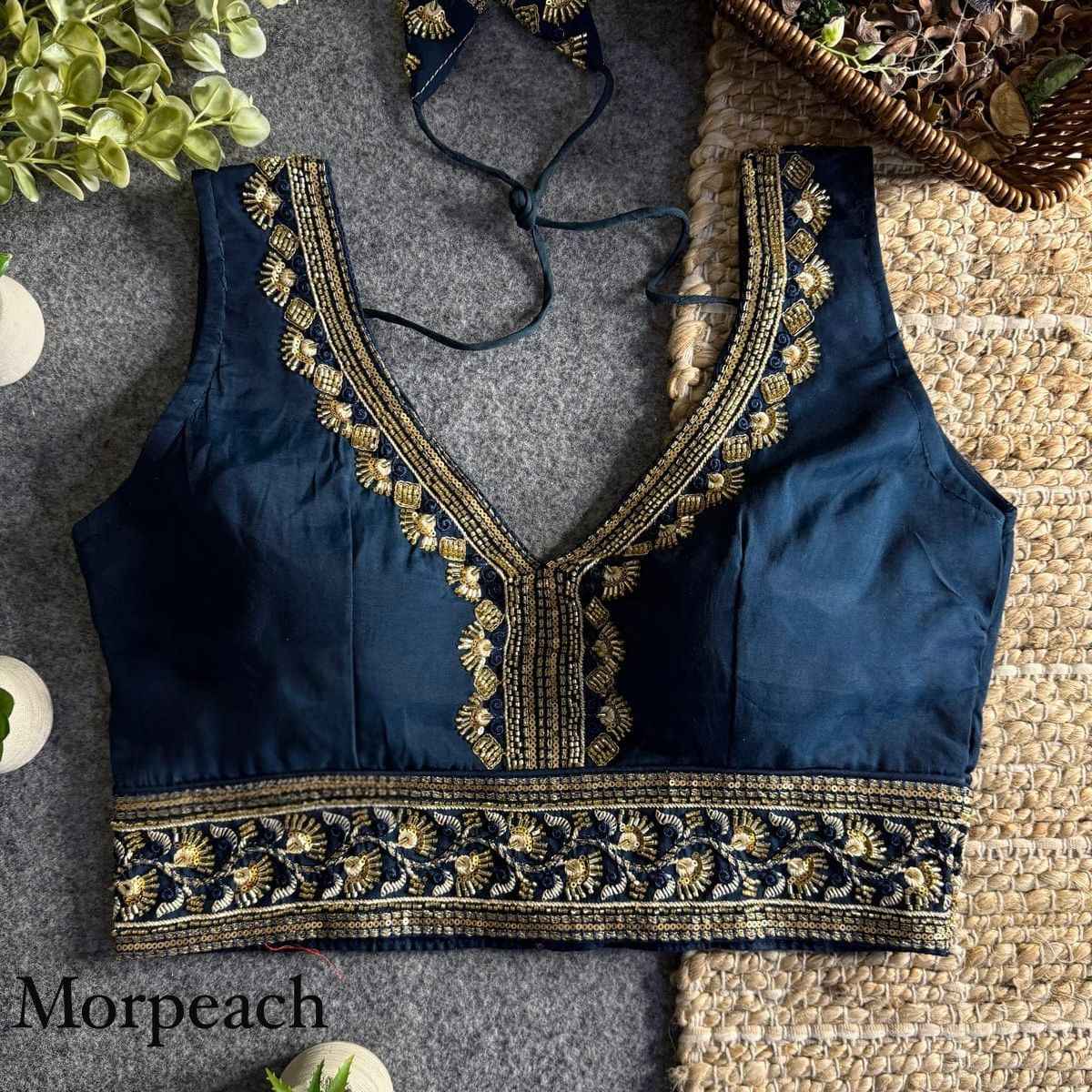 Morepech Heavy Pure Soft Roman Silk With Tricot Fuising V Neck Blouse