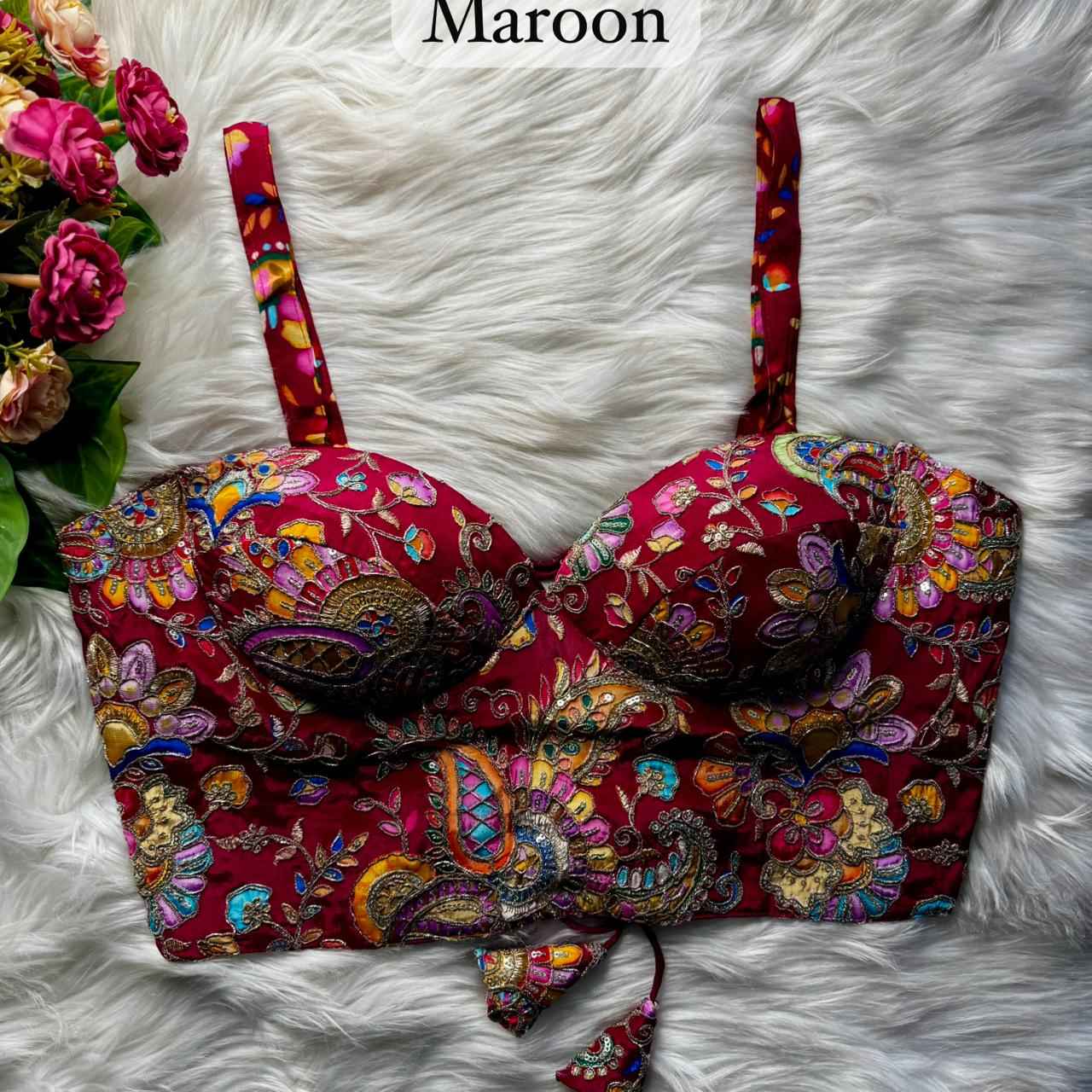 Maroon Pure Heavy Banarasi Position Work Corset Style Blouse