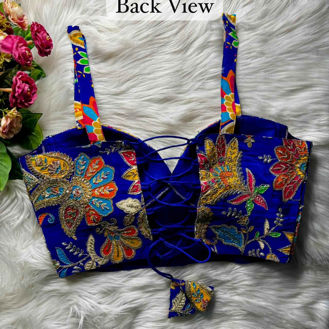 Blue Pure Heavy Banarasi Position Work Corset Style Blouse