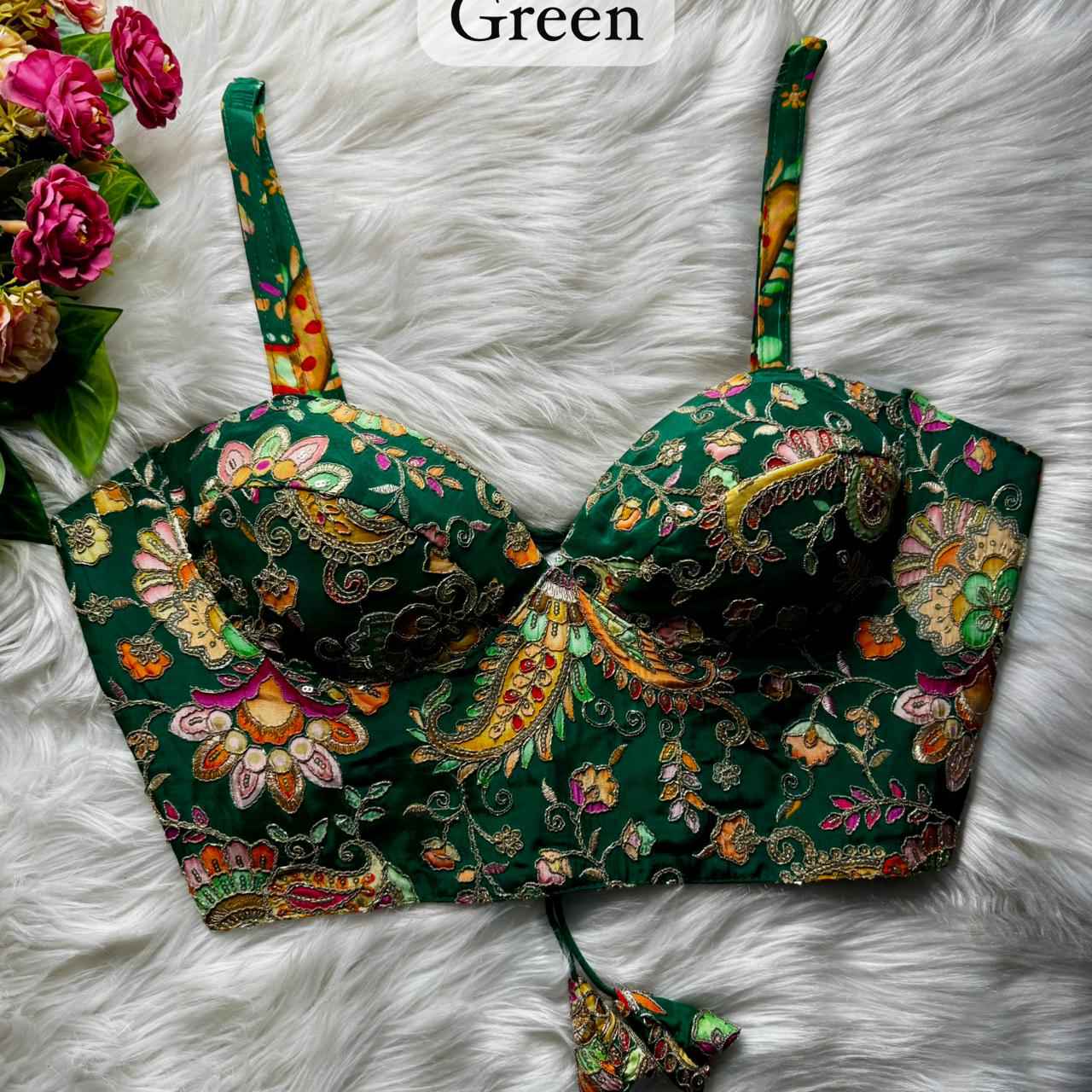 Green Pure Heavy Banarasi Position Work Corset Style Blouse