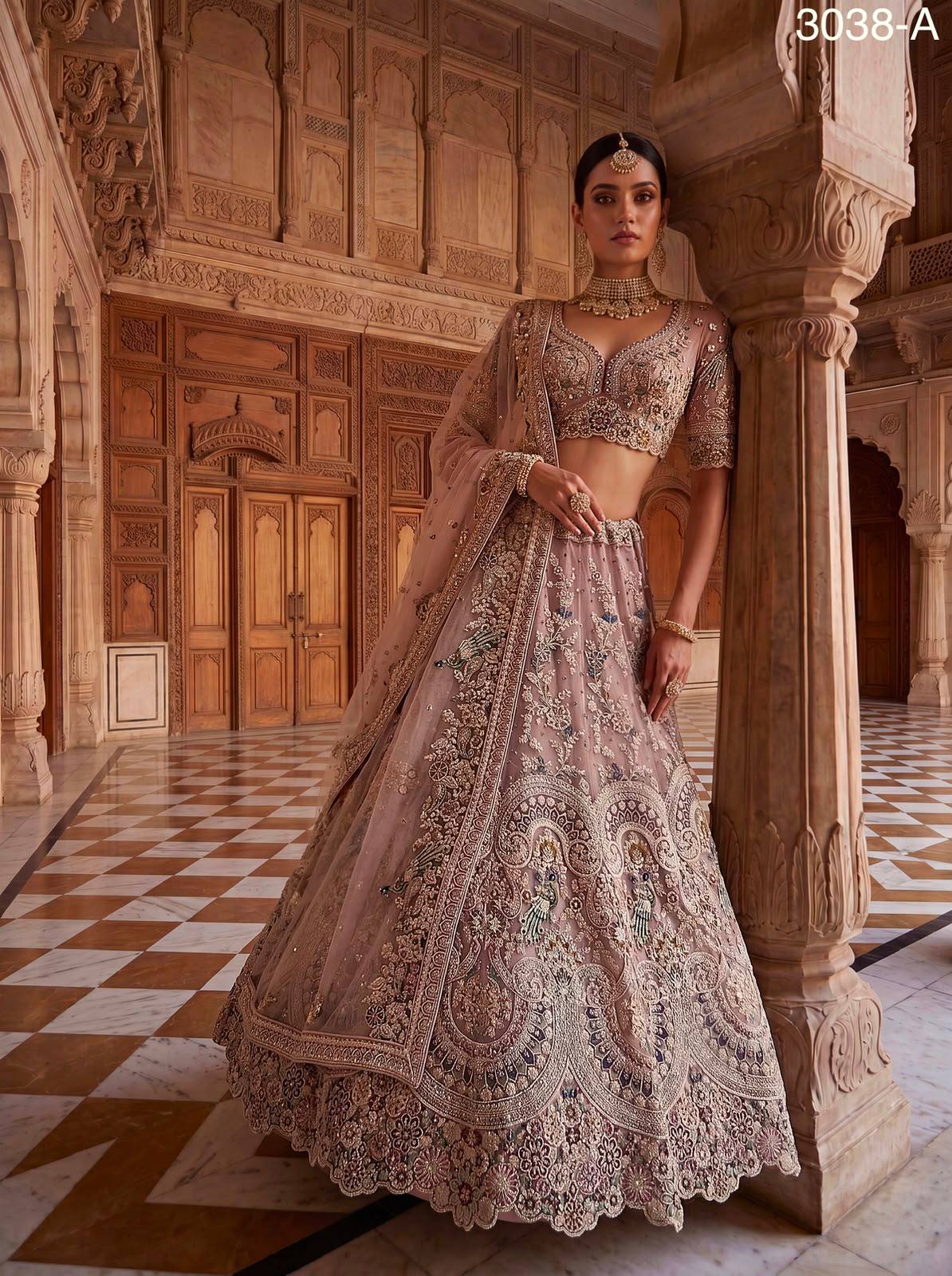 Pink Pure Heavy Net Sequins Sequins Zari Embroidery Work Net Bridal Lehenga Choli
