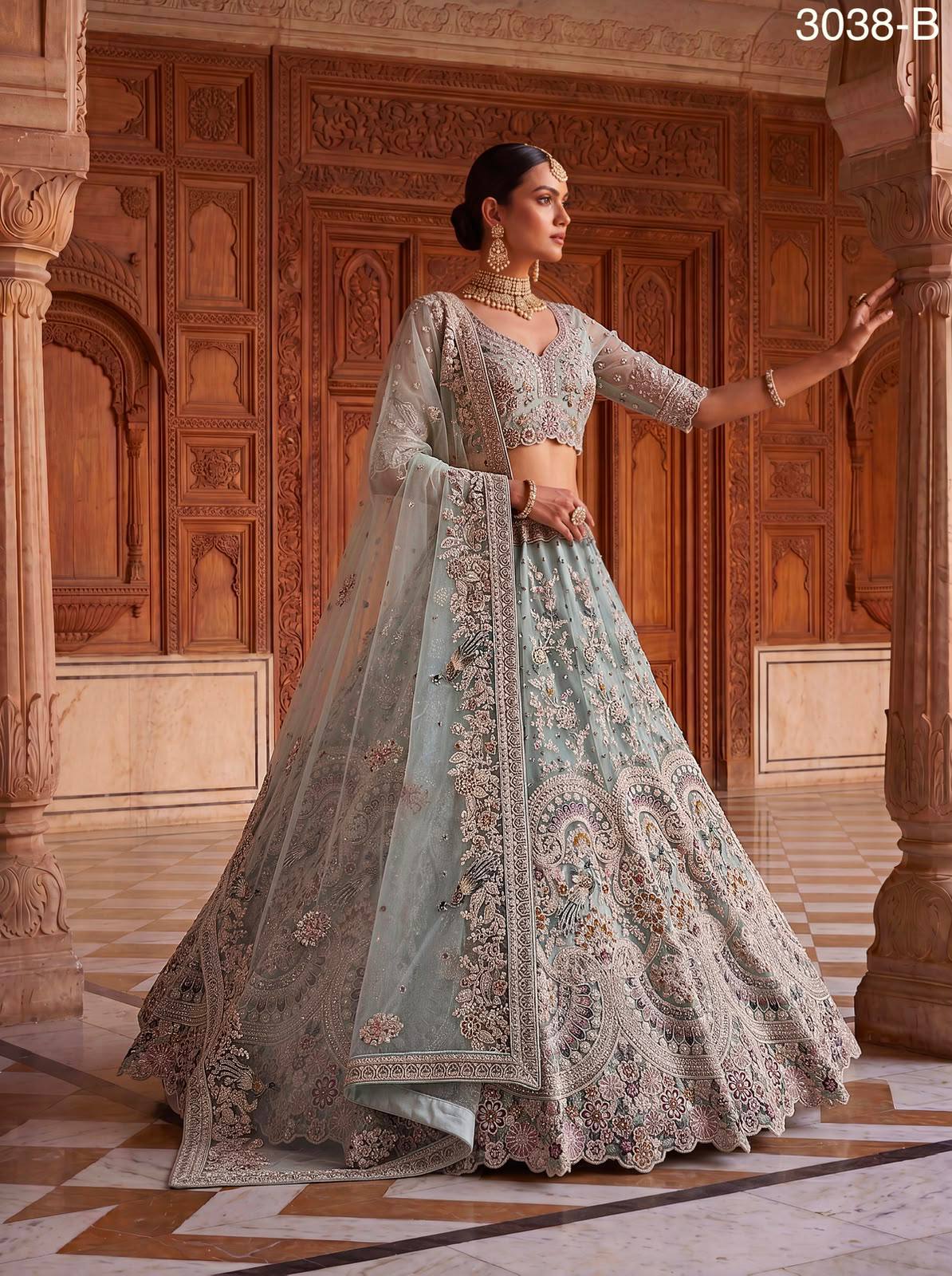 Sky Pure Heavy Net Sequins Sequins Zari Embroidery Work Net Bridal Lehenga Choli