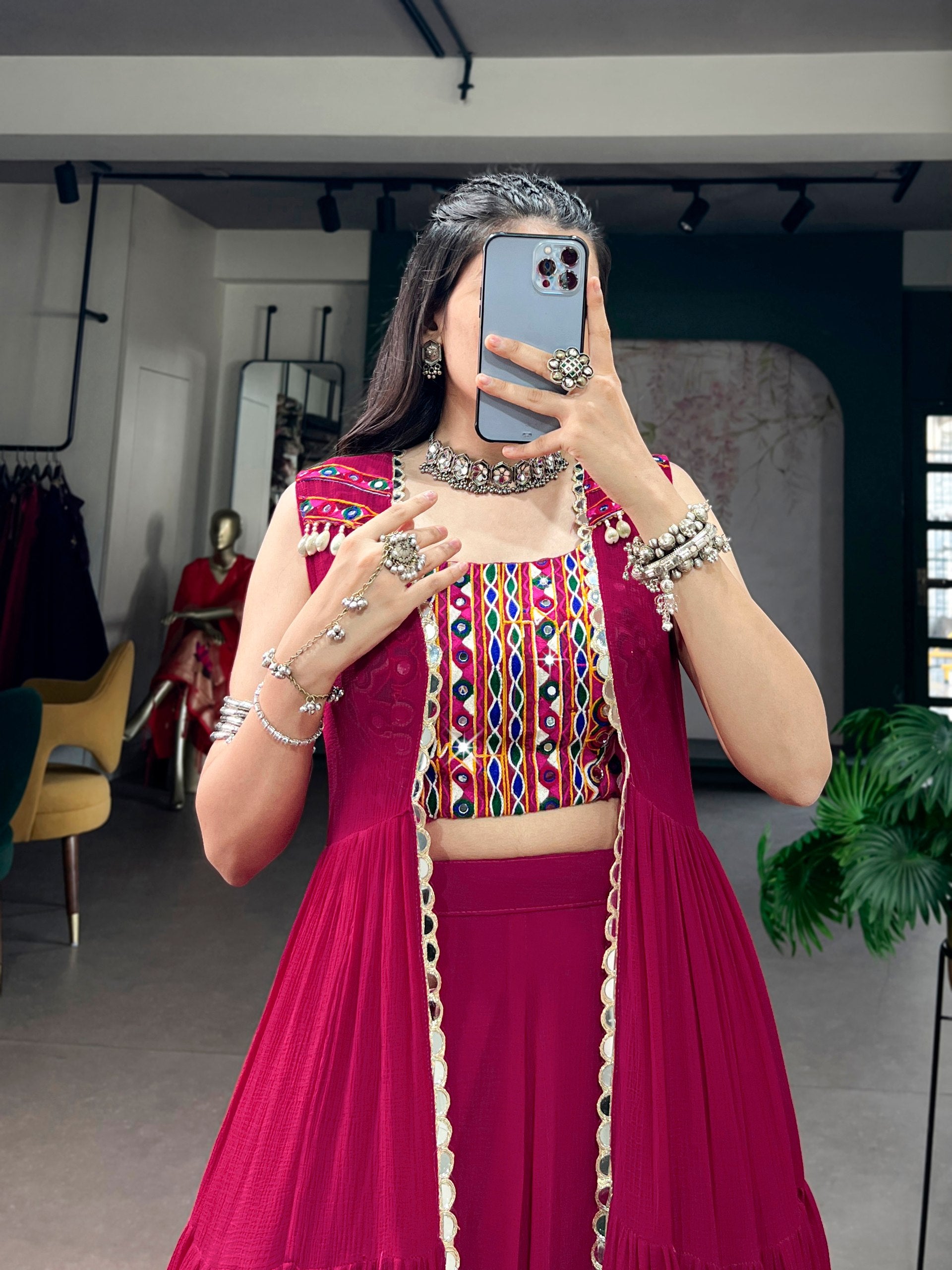 Red Pure Reyon Cotton Gamthi Gotta Patti Work Navratri Lehenga Choli