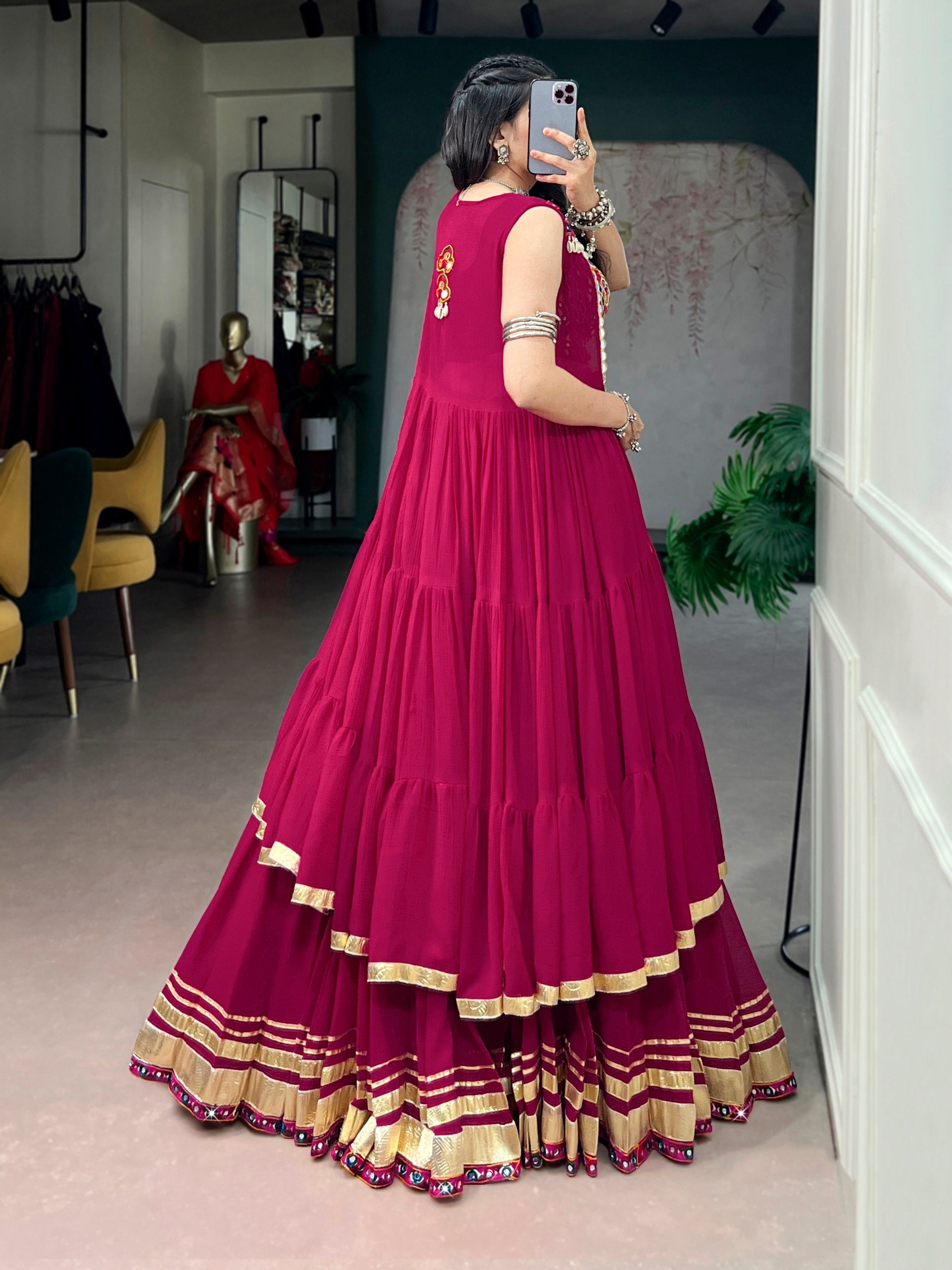 Red Pure Reyon Cotton Gamthi Gotta Patti Work Navratri Lehenga Choli