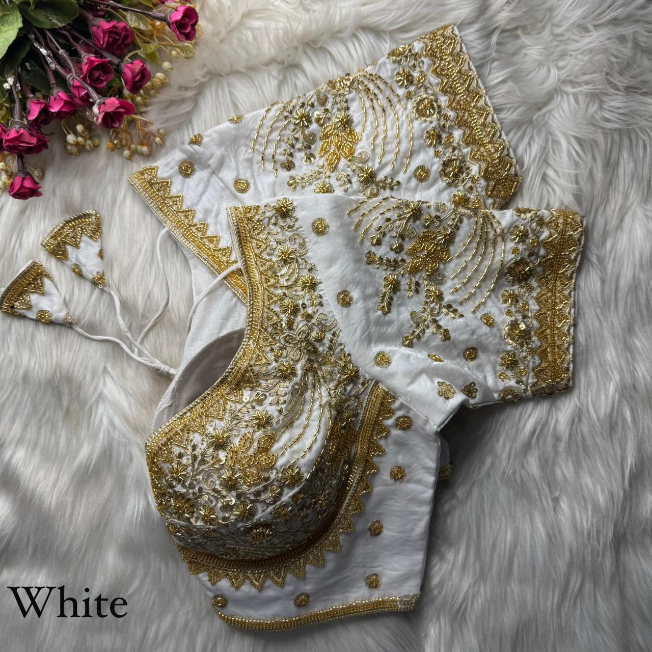 White Pure Heavy Pure Soft Fandy Silk Sequins Work Bridal Blouse