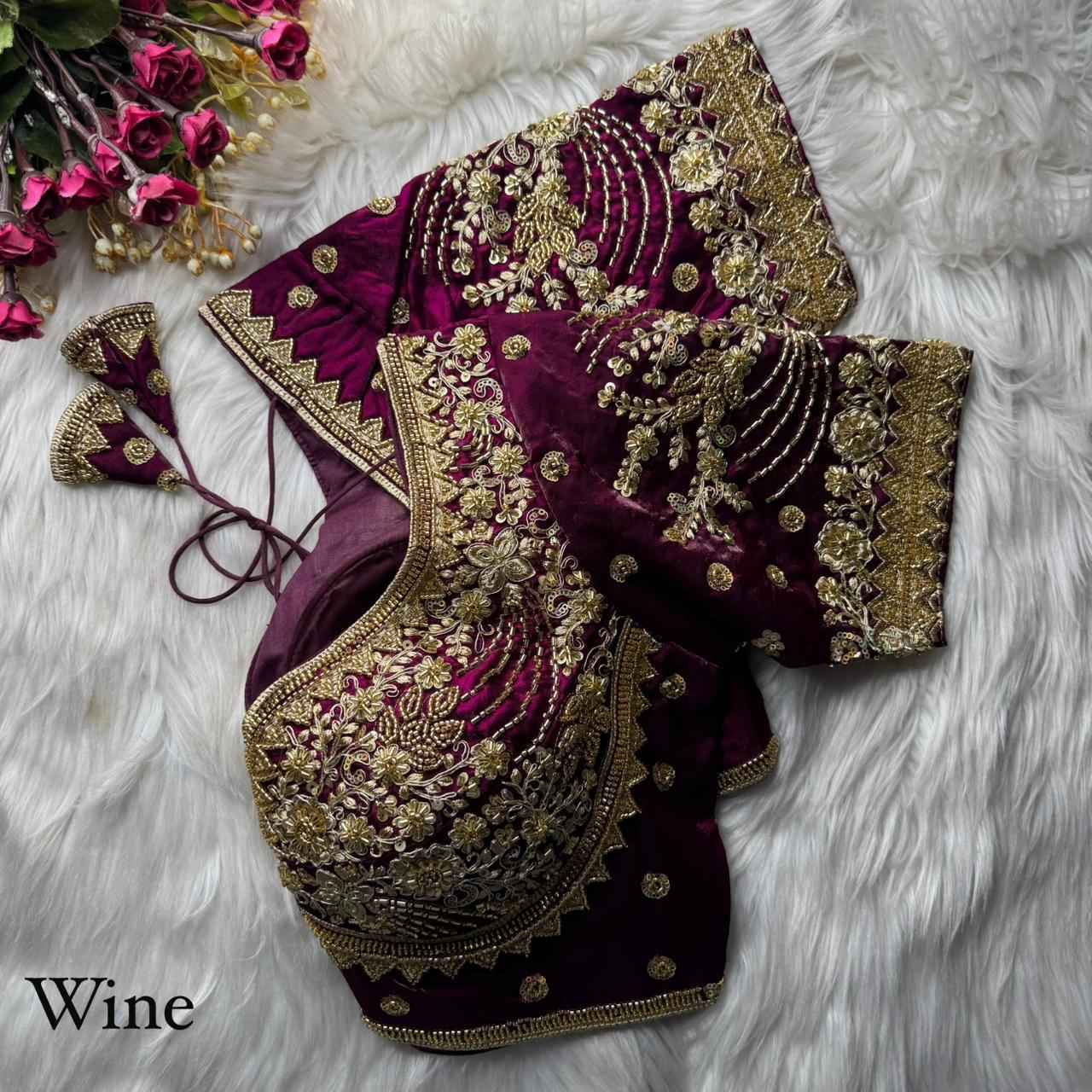 Wine Pure Heavy Pure Soft Fandy Silk Sequins Work Bridal Blouse