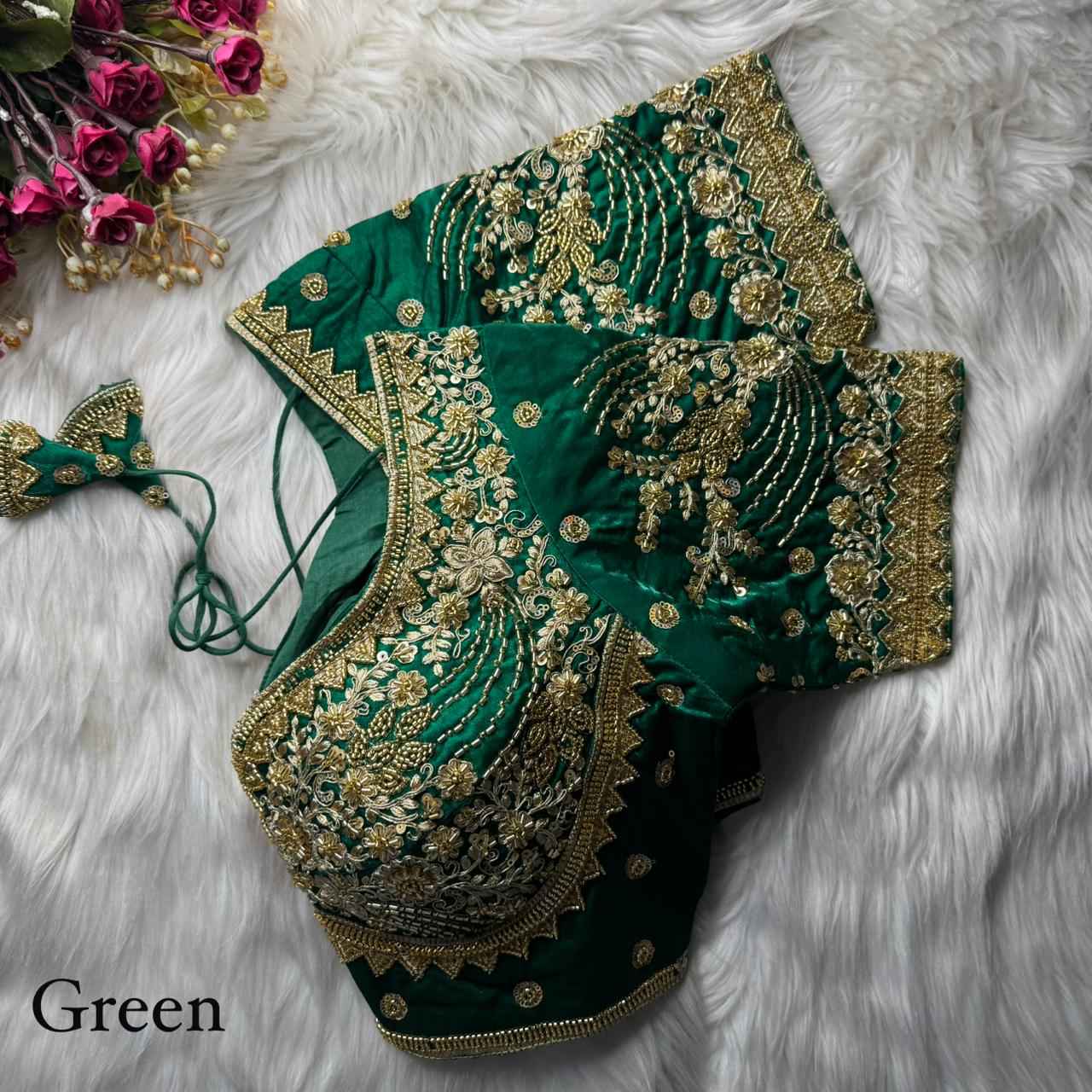 Green Pure Heavy Pure Soft Fandy Silk Sequins Work Bridal Blouse