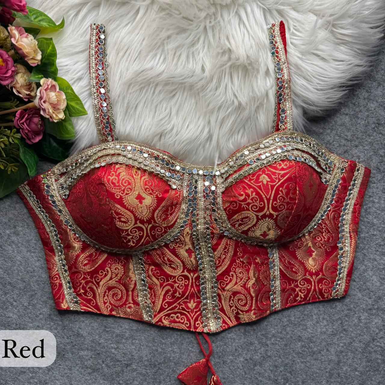 Red Pure Heavy Banarasi With Real Mirror Work Bridal Blouse