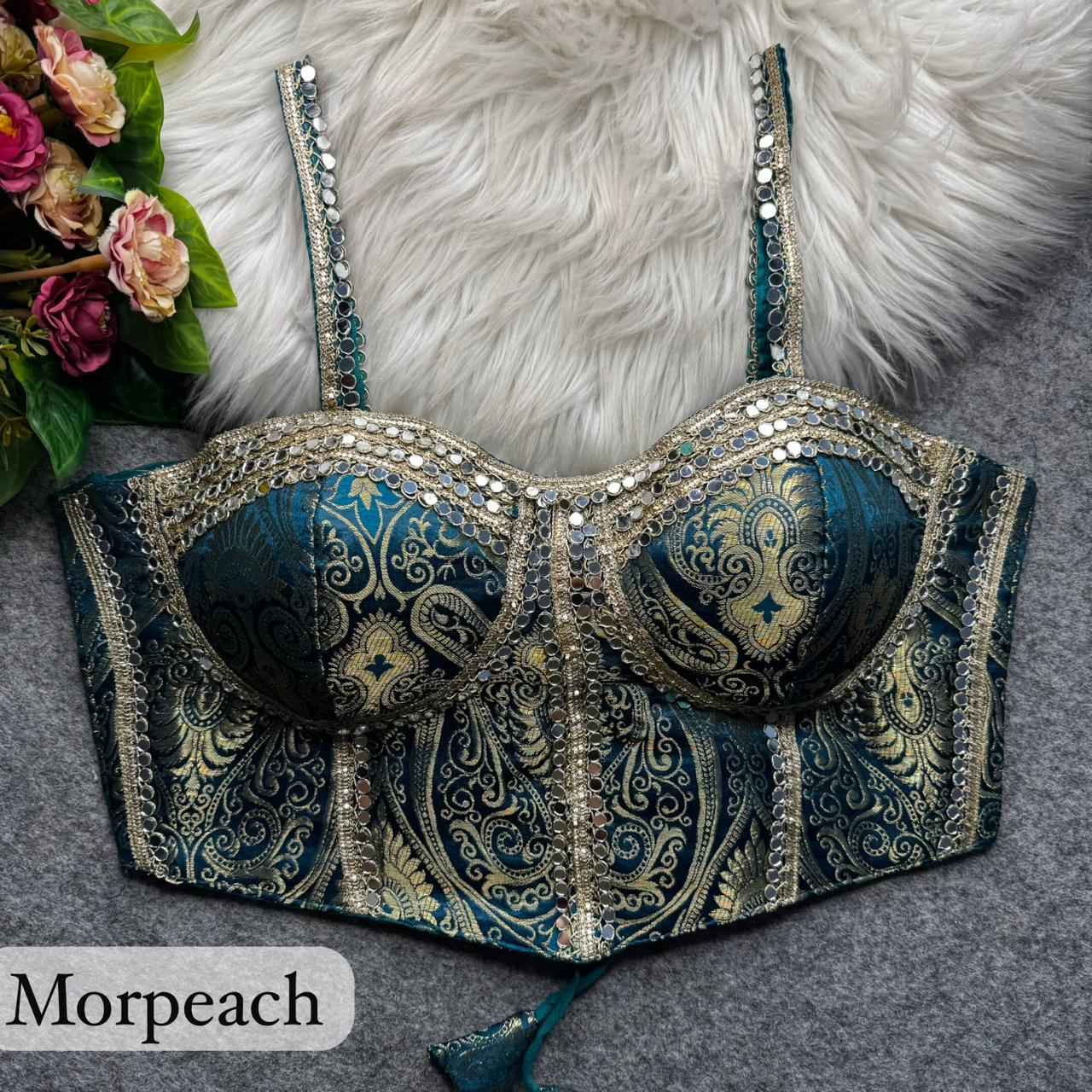 Morepeach Pure Heavy Banarasi With Real Mirror Work Bridal Blouse