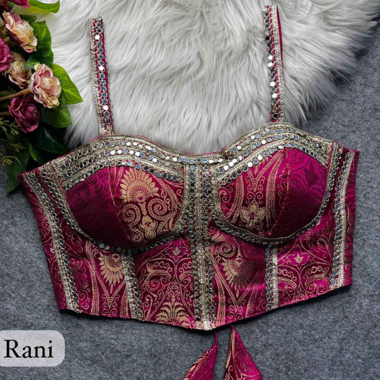 Rani Pure Heavy Banarasi With Real Mirror Work Bridal Blouse