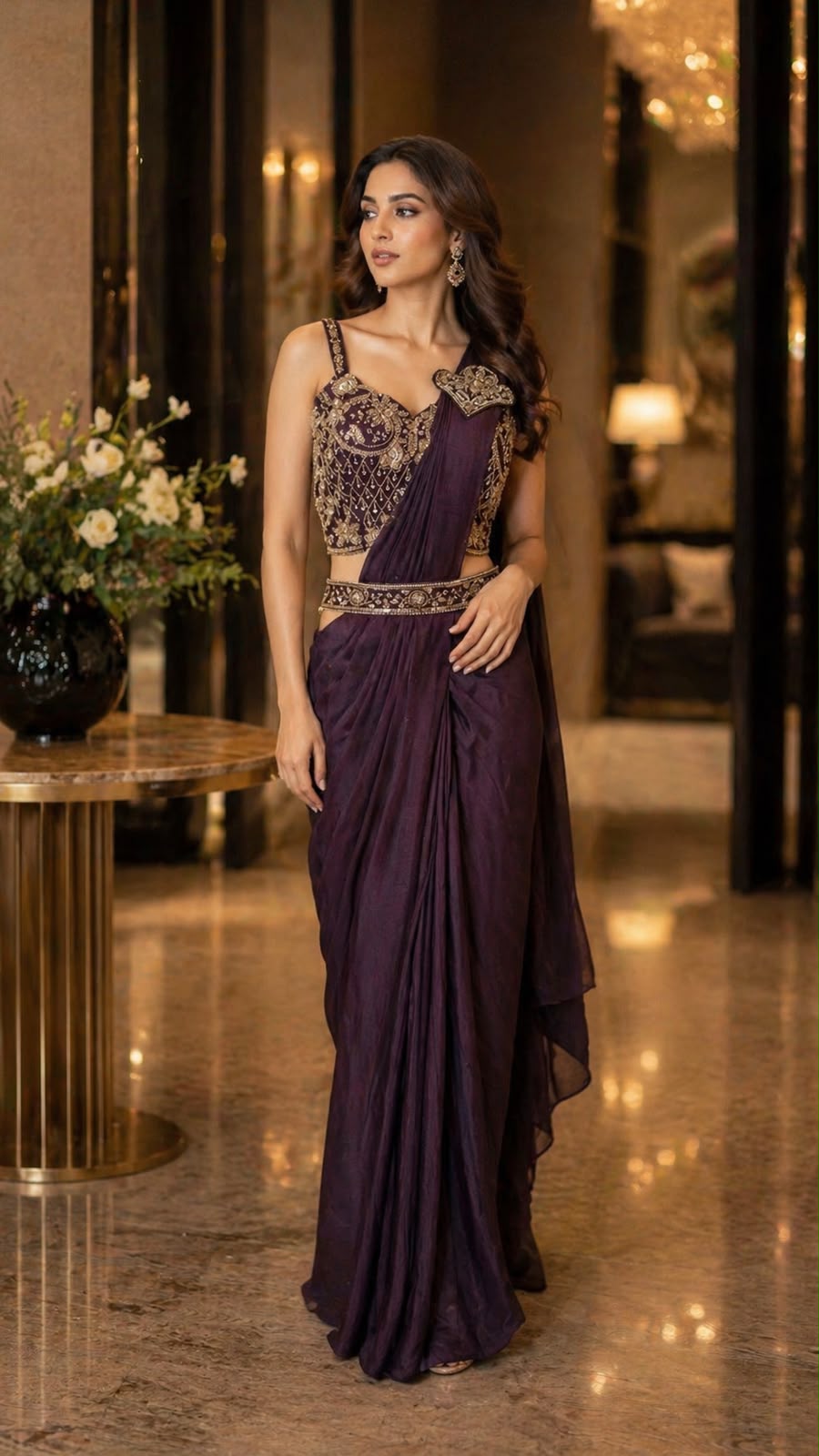 Purple Pure Imported Fendi Silk Ready to Wear Saree