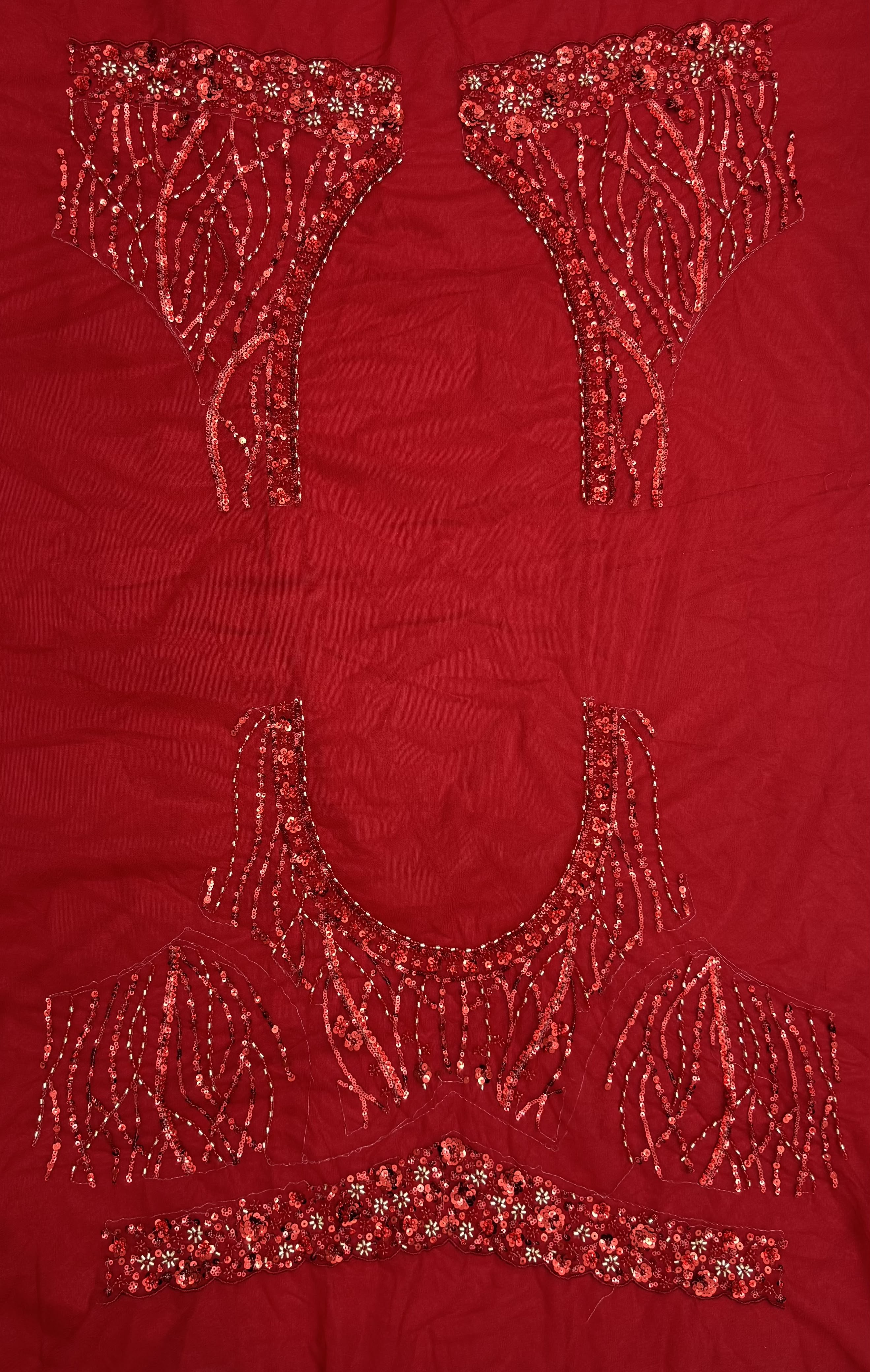 Red Pure Heavy Net Monochrome Sequins Zari Embroidery Work Net Bridal Lehenga Choli