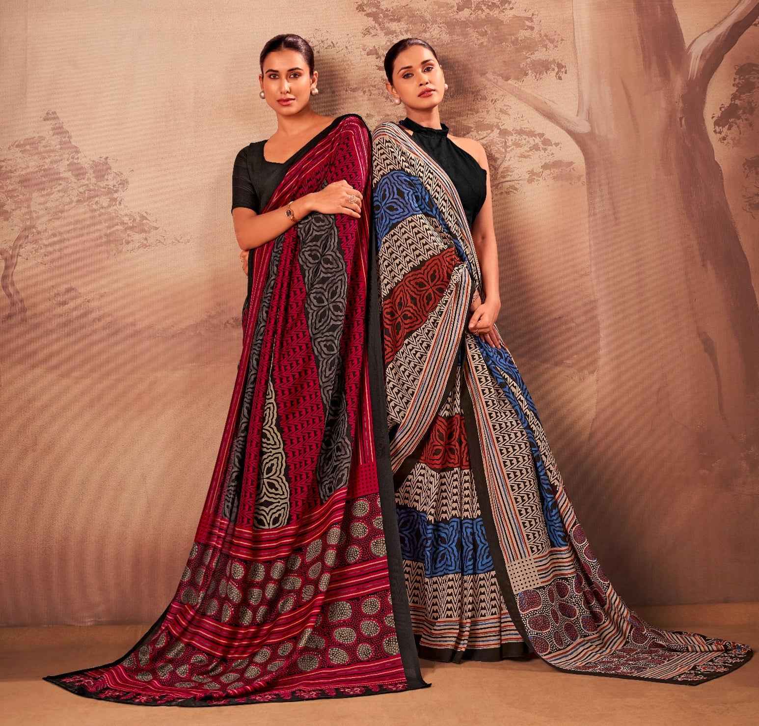 Red Soft Poly Mal Mal Cotton Floral Printed Cotton Saree